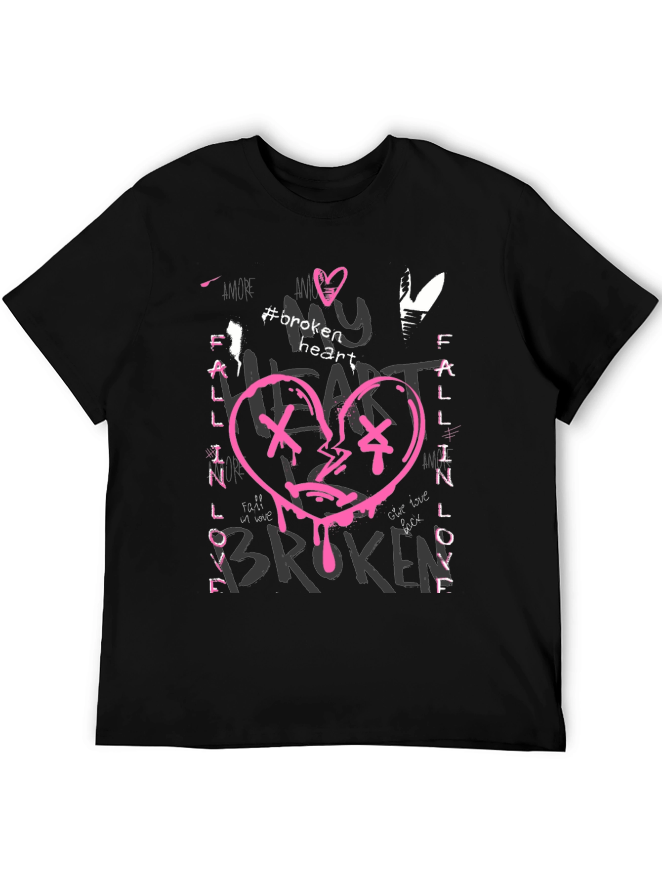 Broken Heart Graphic Print Black Tee