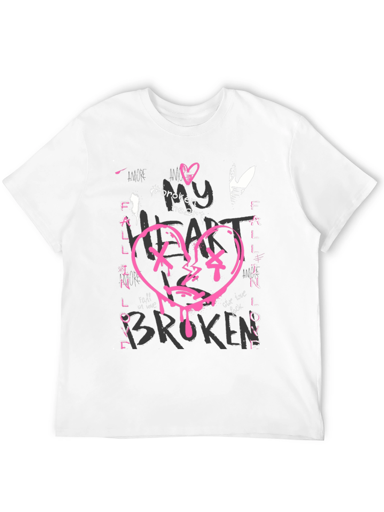 Broken Heart Graphic Print Black Tee