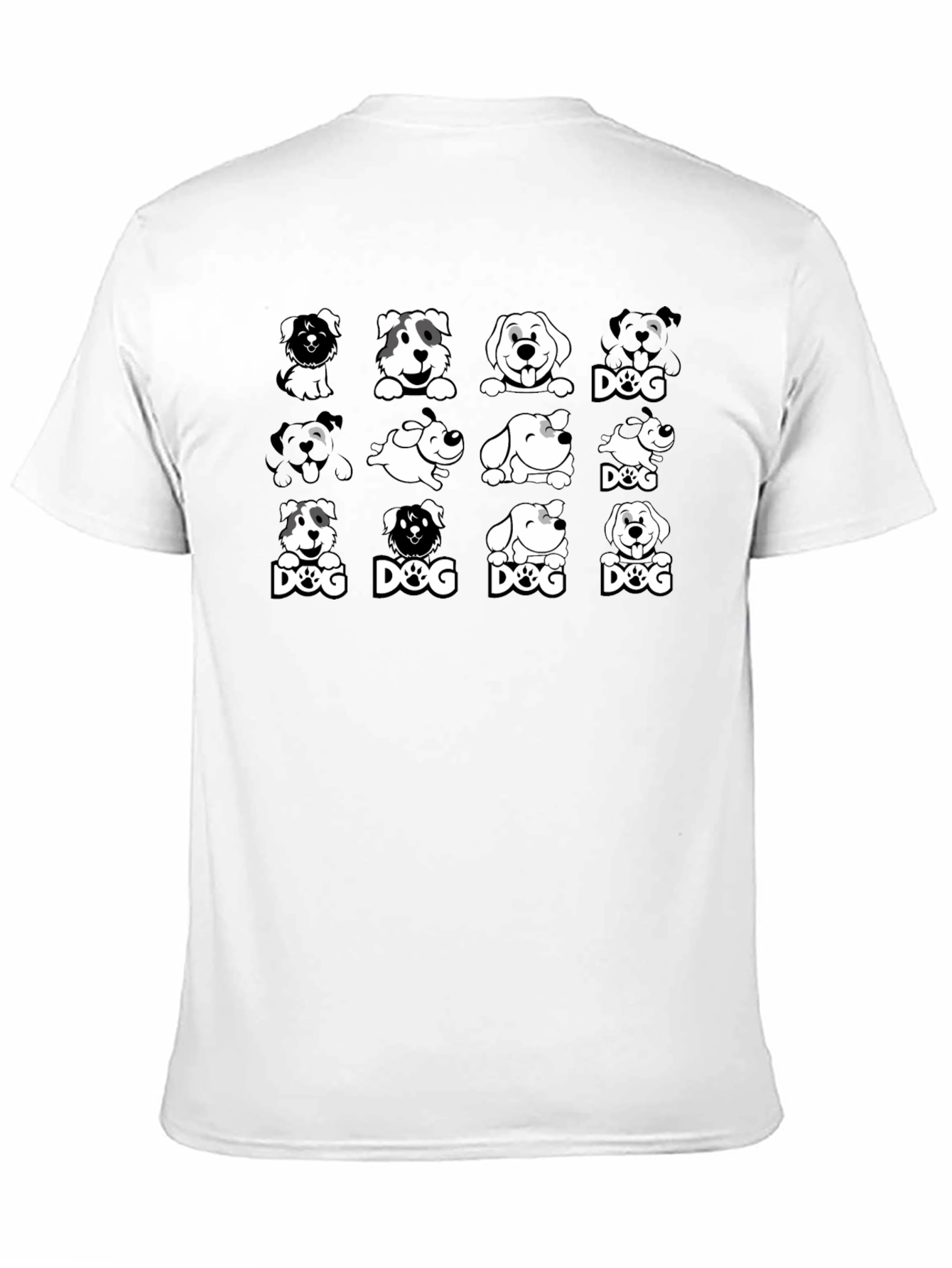Dog Breed Cartoon Graphic Print Black T-Shirt