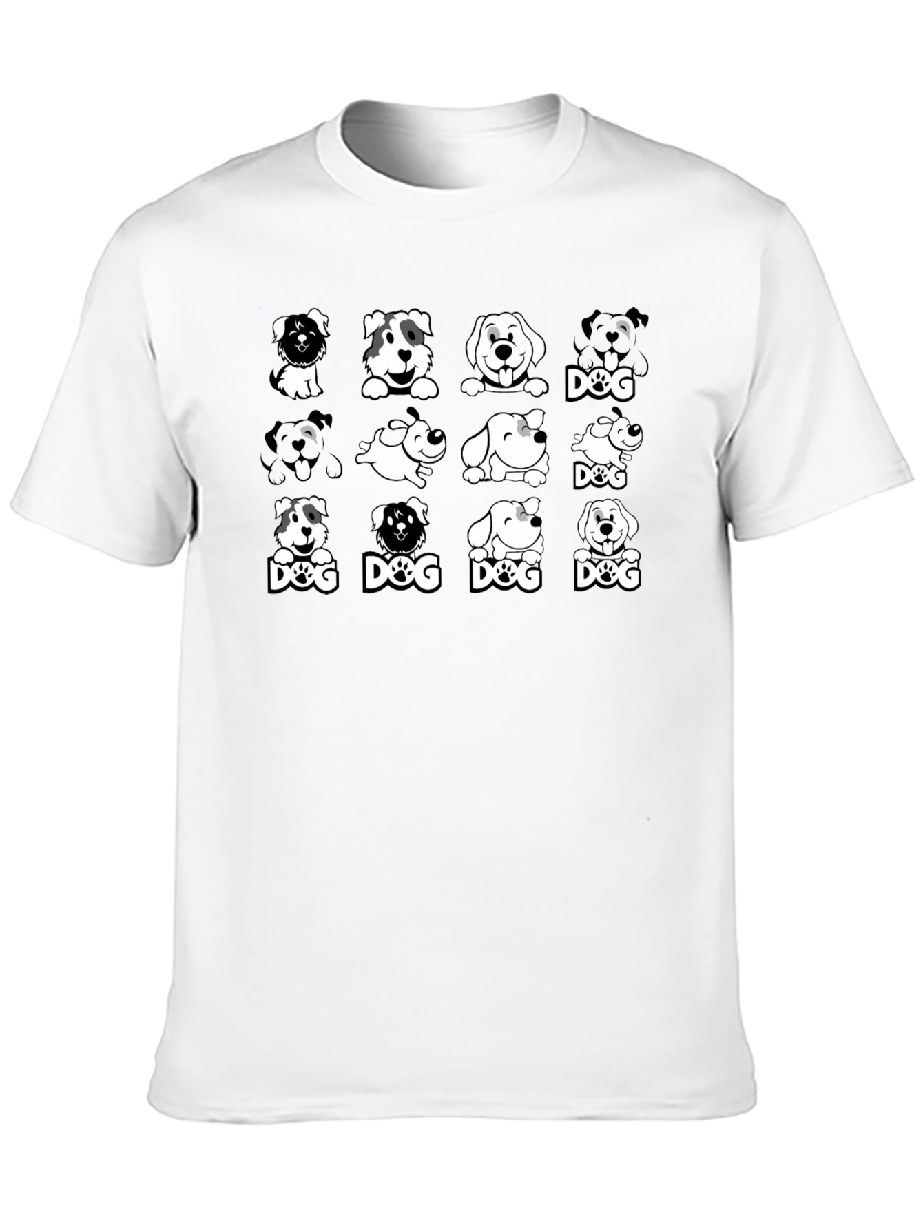 Dog Breed Cartoon Graphic Print Black T-Shirt