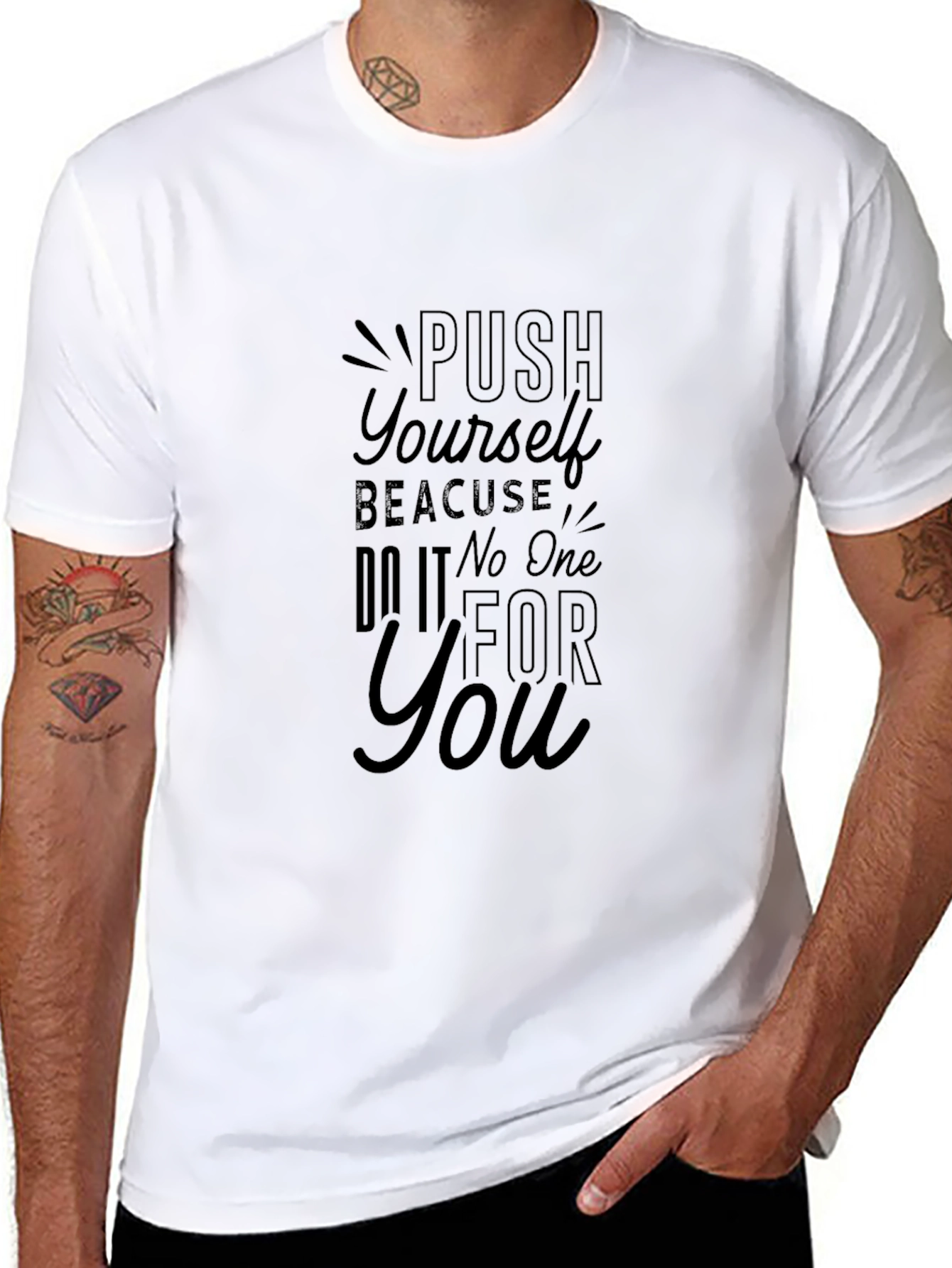 Motivational Black T-Shirt: Push Yourself Design