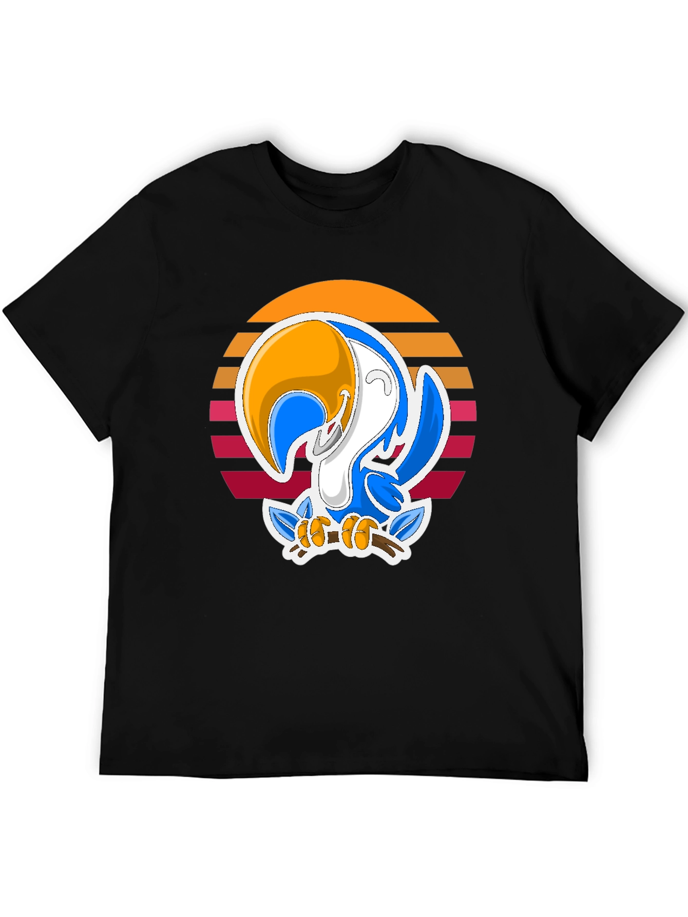 Cartoon Toucan T-Shirt with Retro Sunset Design