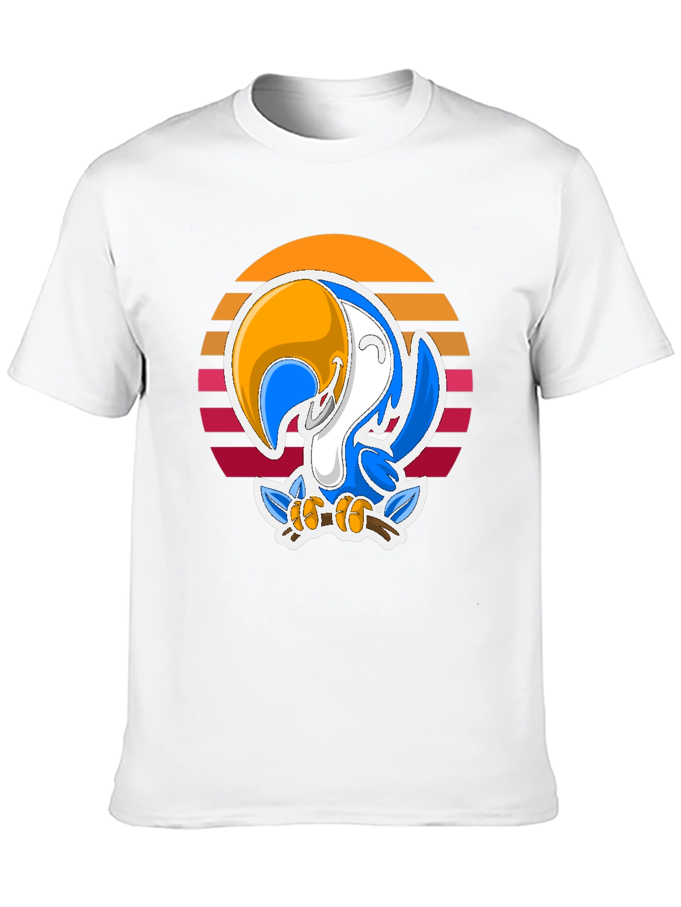 Cartoon Toucan T-Shirt with Retro Sunset Design
