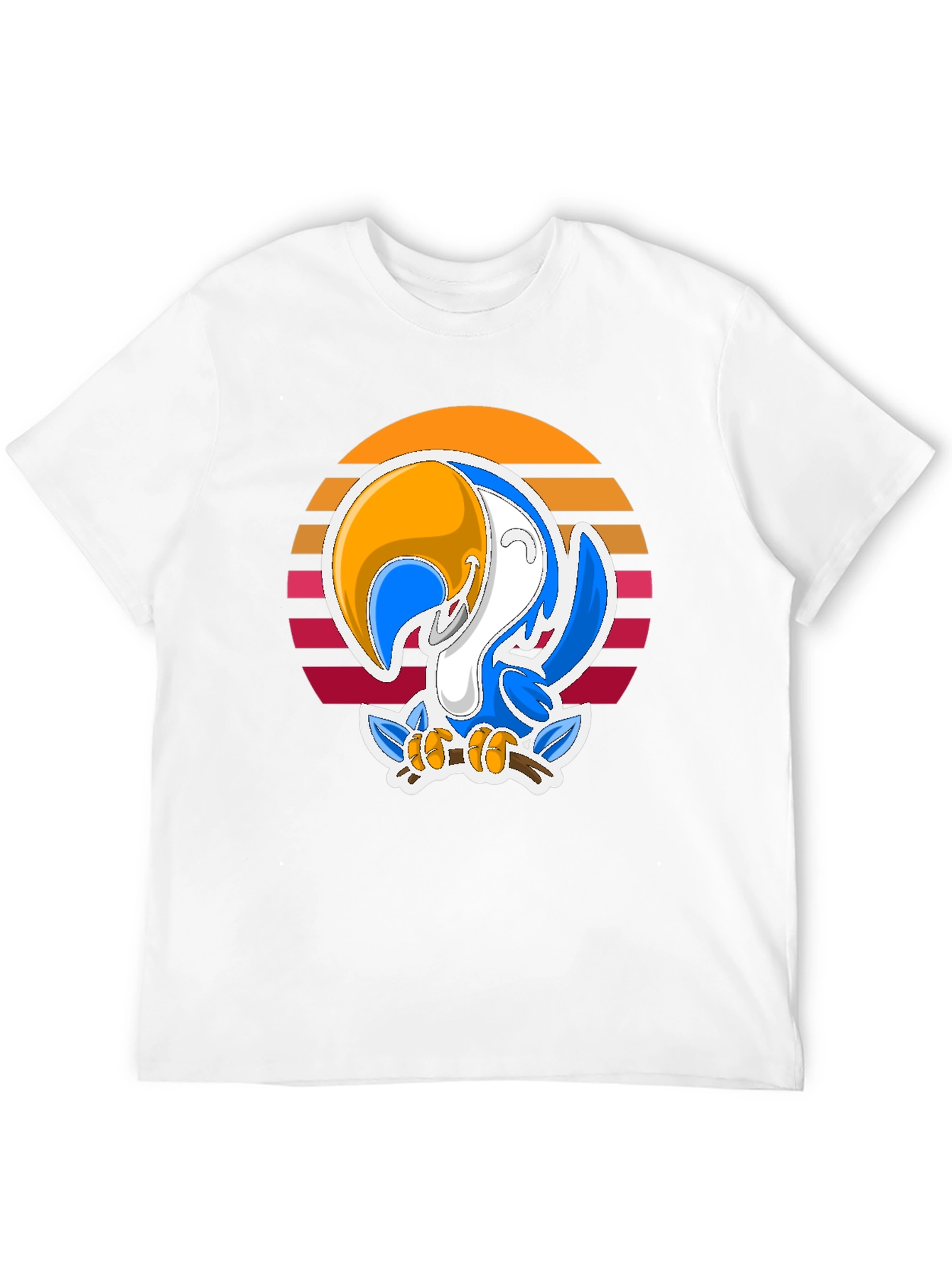Cartoon Toucan T-Shirt with Retro Sunset Design
