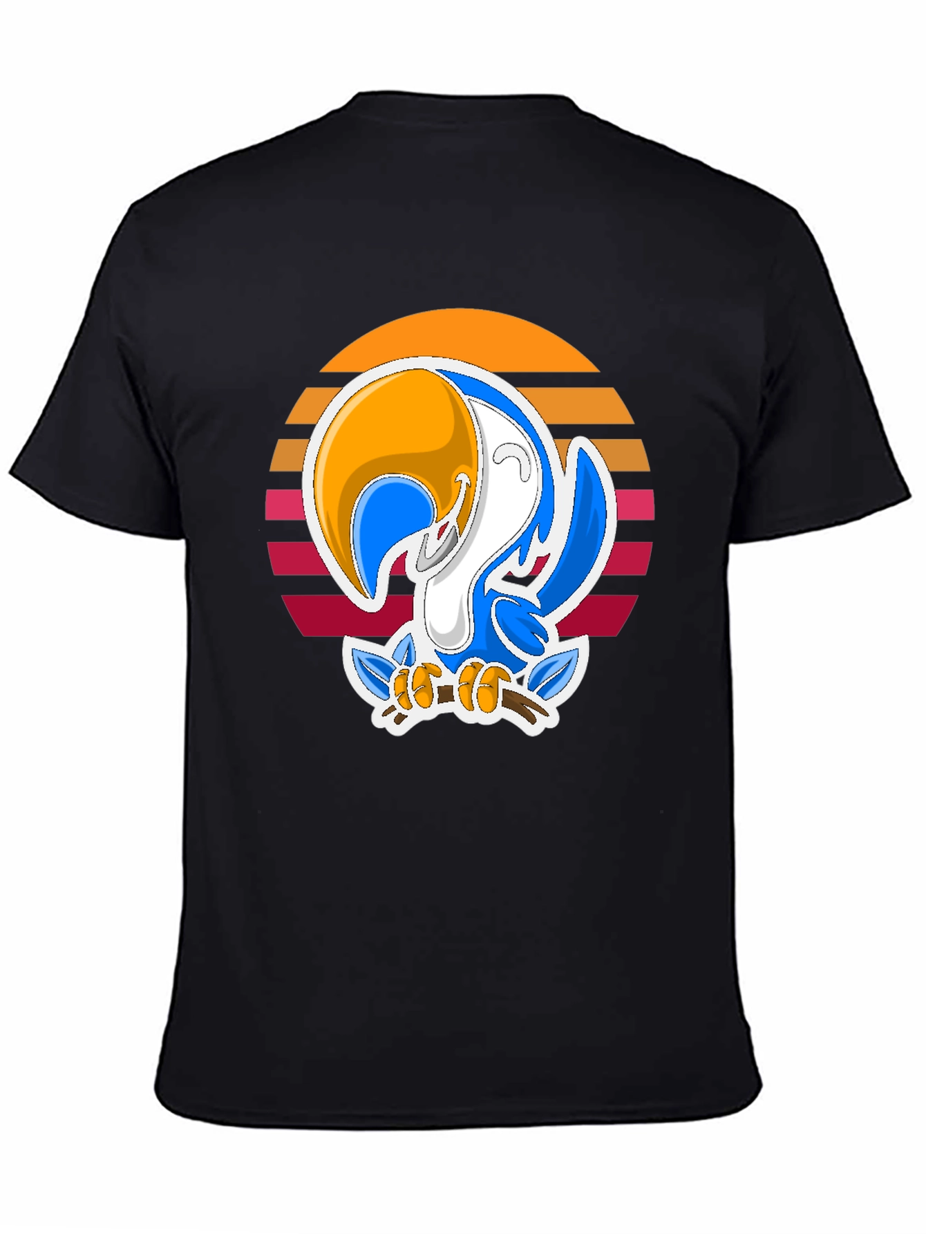 Cartoon Toucan T-Shirt with Retro Sunset Design