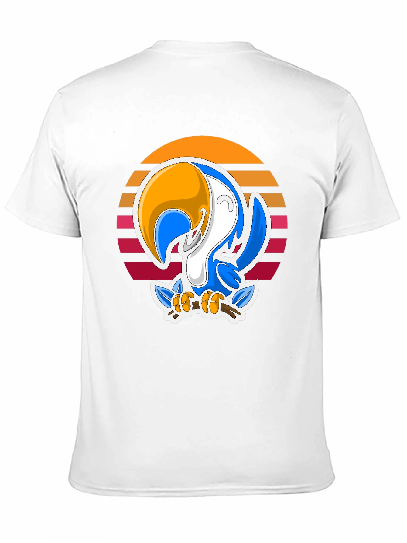 Cartoon Toucan T-Shirt with Retro Sunset Design