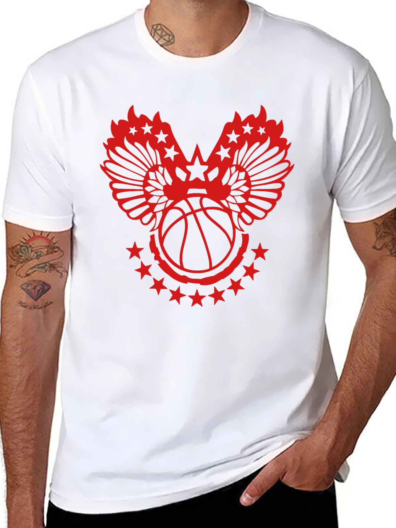 Red Basketball Wings Star Graphic T-Shirt