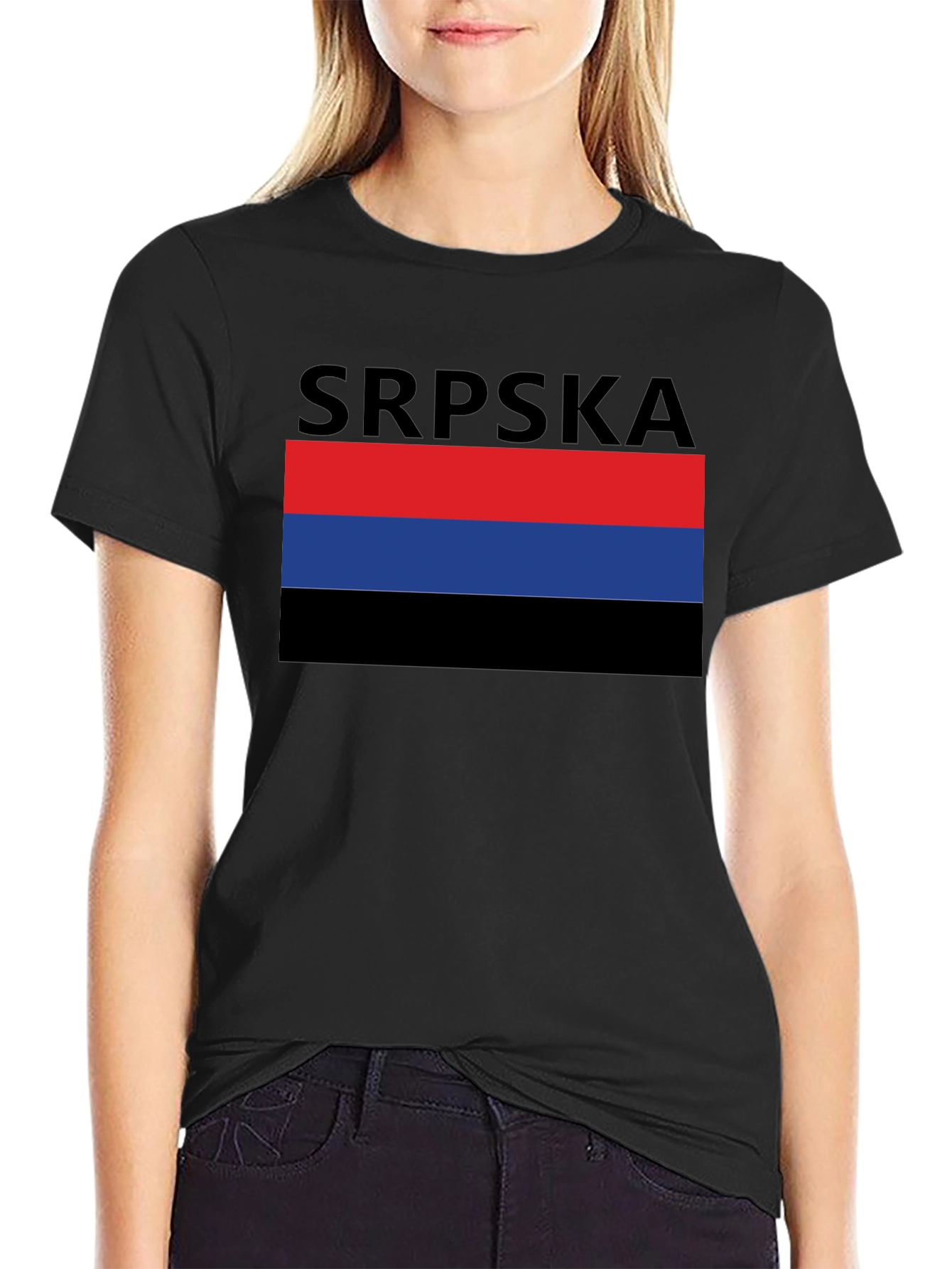 Srpska Flag Graphic T-Shirt - Black