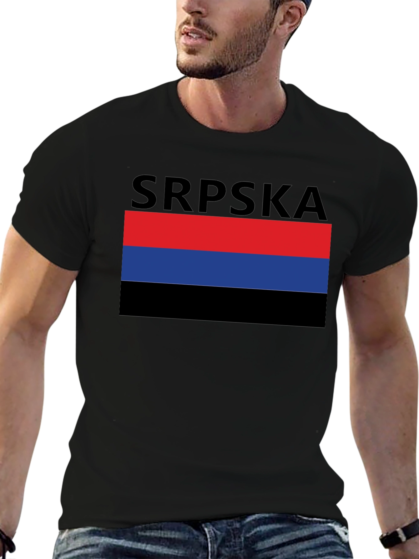 Srpska Flag Graphic T-Shirt - Black