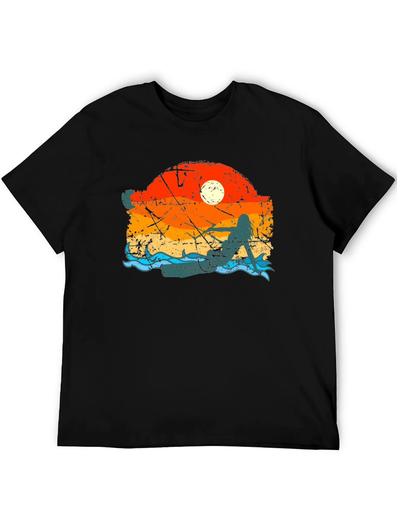 Mermaid Sunset Graphic Tee - Black Cotton Comfort