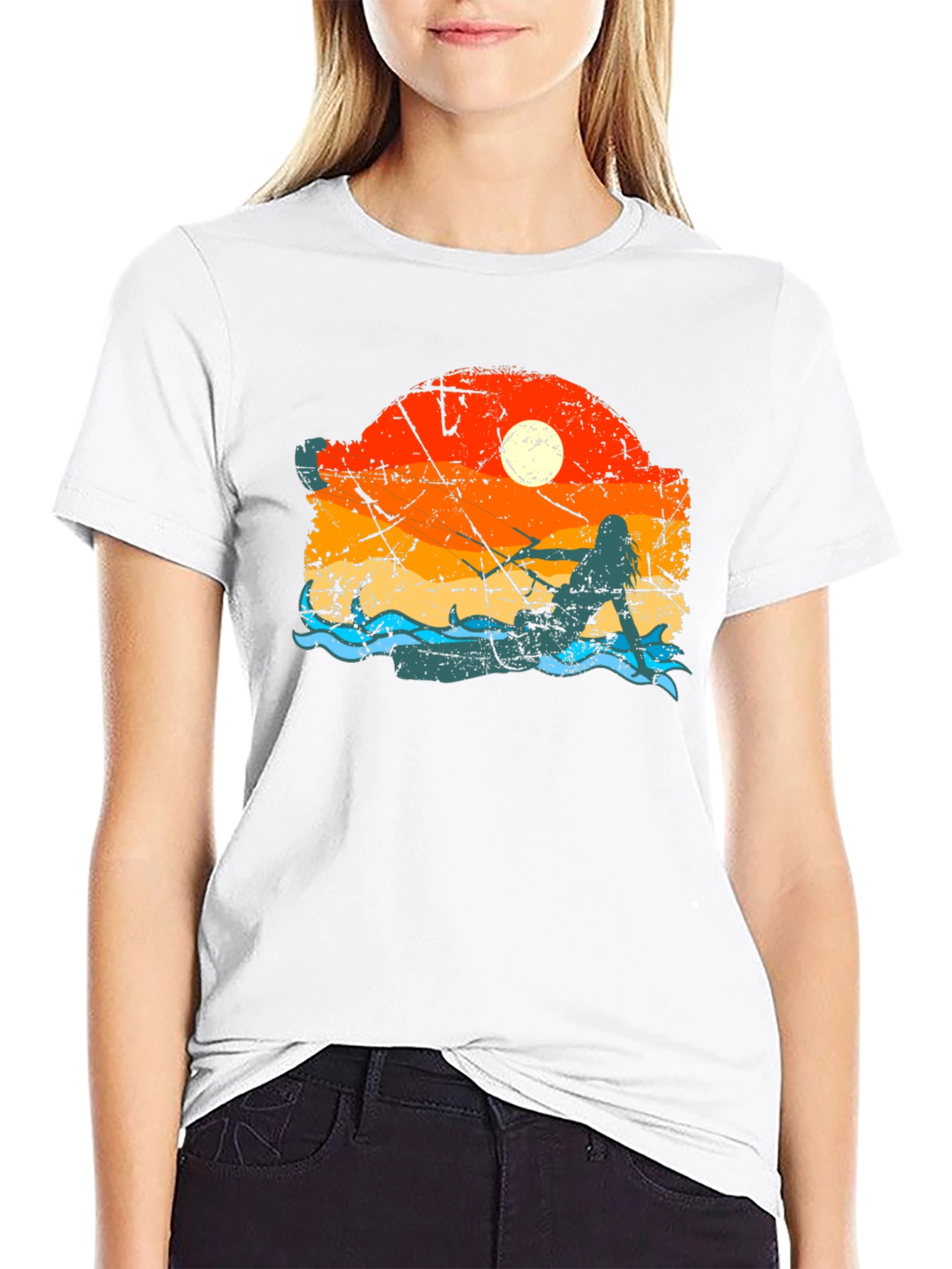 Mermaid Sunset Graphic Tee - Black Cotton Comfort