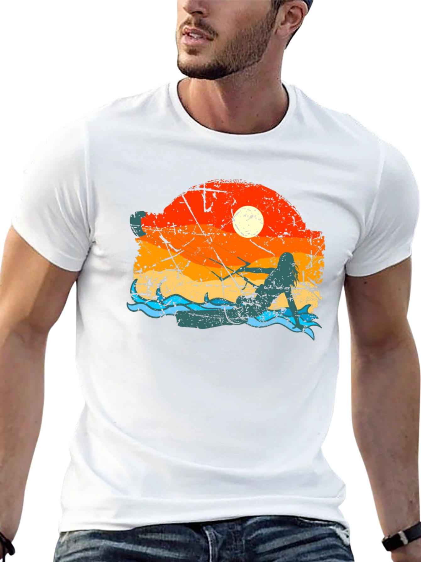 Mermaid Sunset Graphic Tee - Black Cotton Comfort