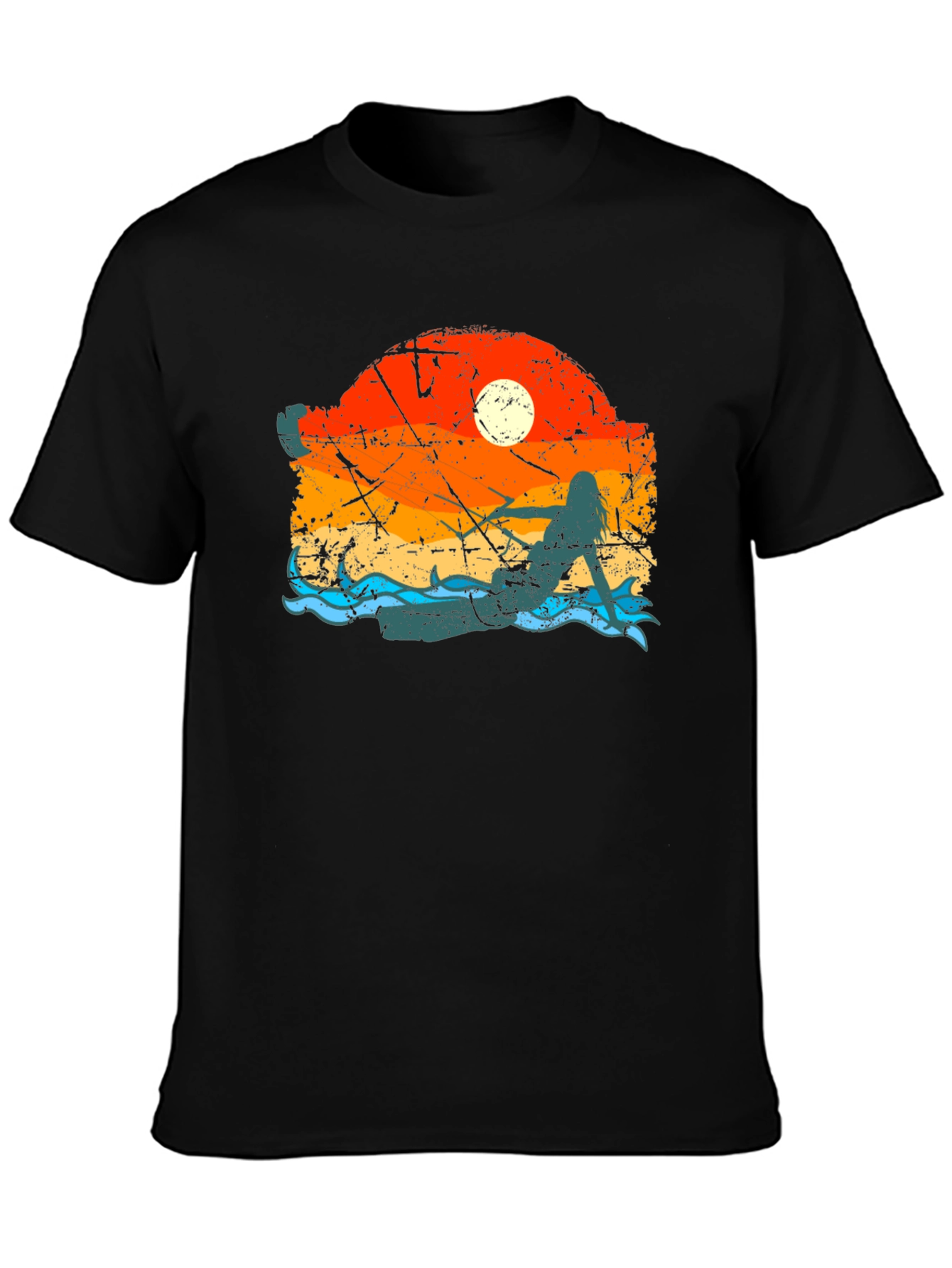 Mermaid Sunset Graphic Tee - Black Cotton Comfort