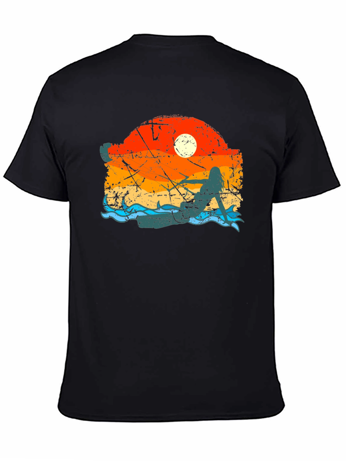 Mermaid Sunset Graphic Tee - Black Cotton Comfort