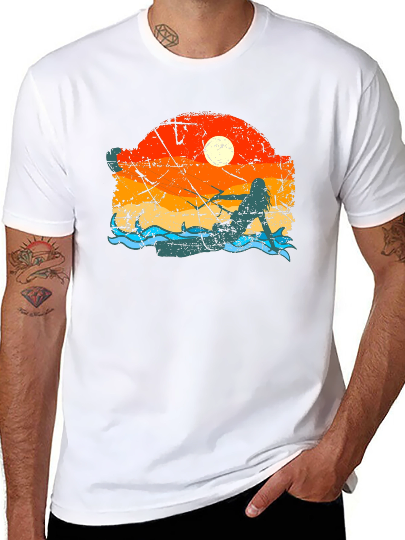 Mermaid Sunset Graphic Tee - Black Cotton Comfort