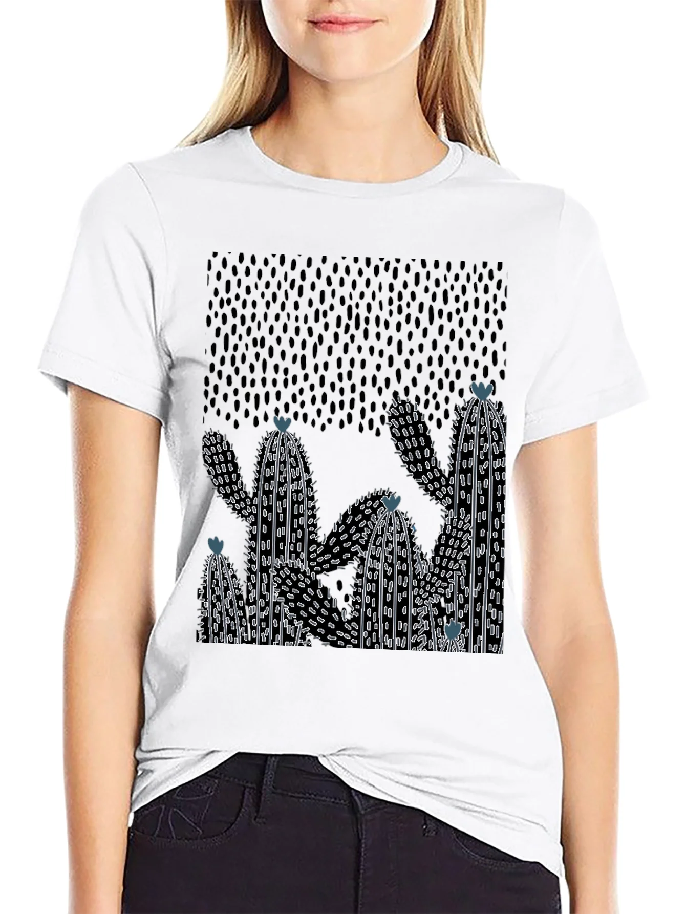 Cactus Graphic Print Crew Neck T-Shirt