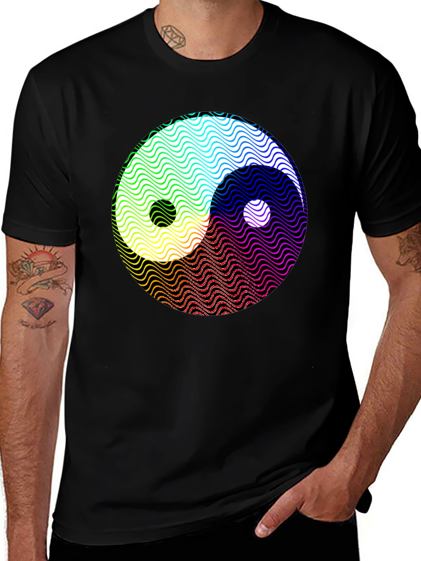 Yin Yang Wave Pattern Graphic T-Shirt