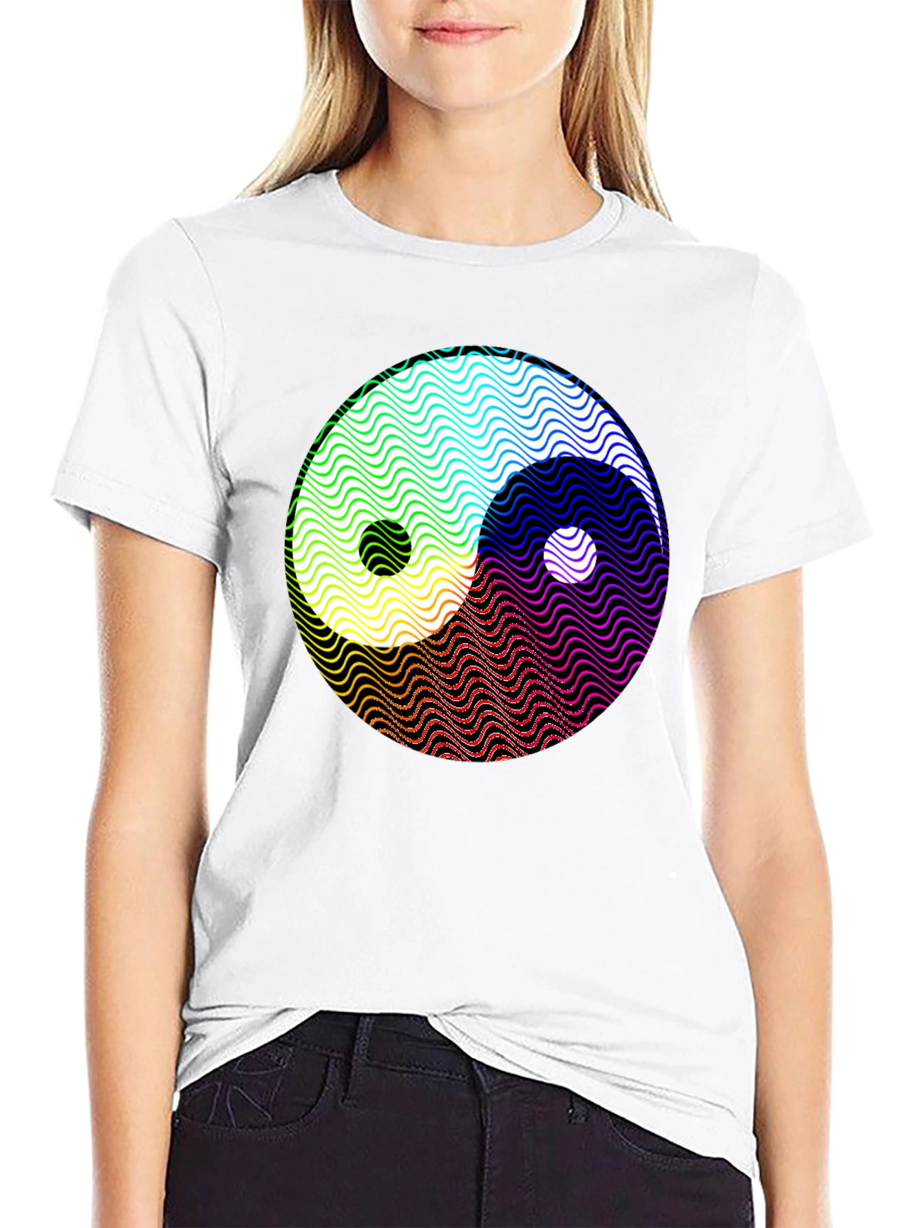 Yin Yang Wave Pattern Graphic T-Shirt