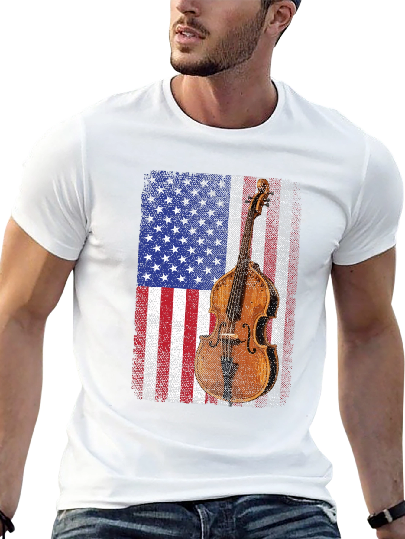 American Flag Upright Bass T-Shirt