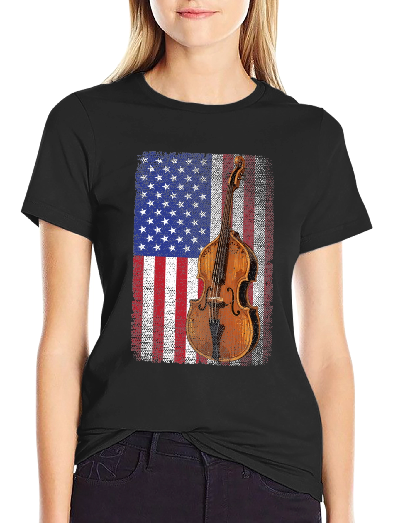 American Flag Upright Bass T-Shirt