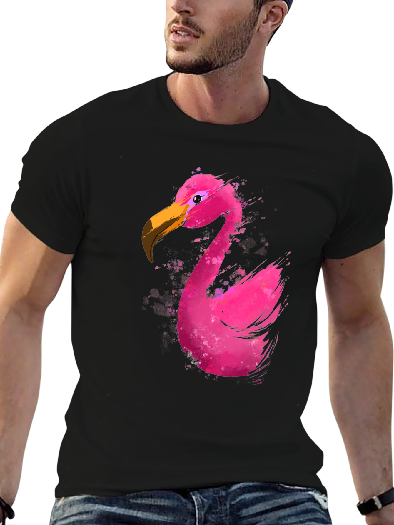 Flamingo Graphic T-Shirt - Black Cotton Tee