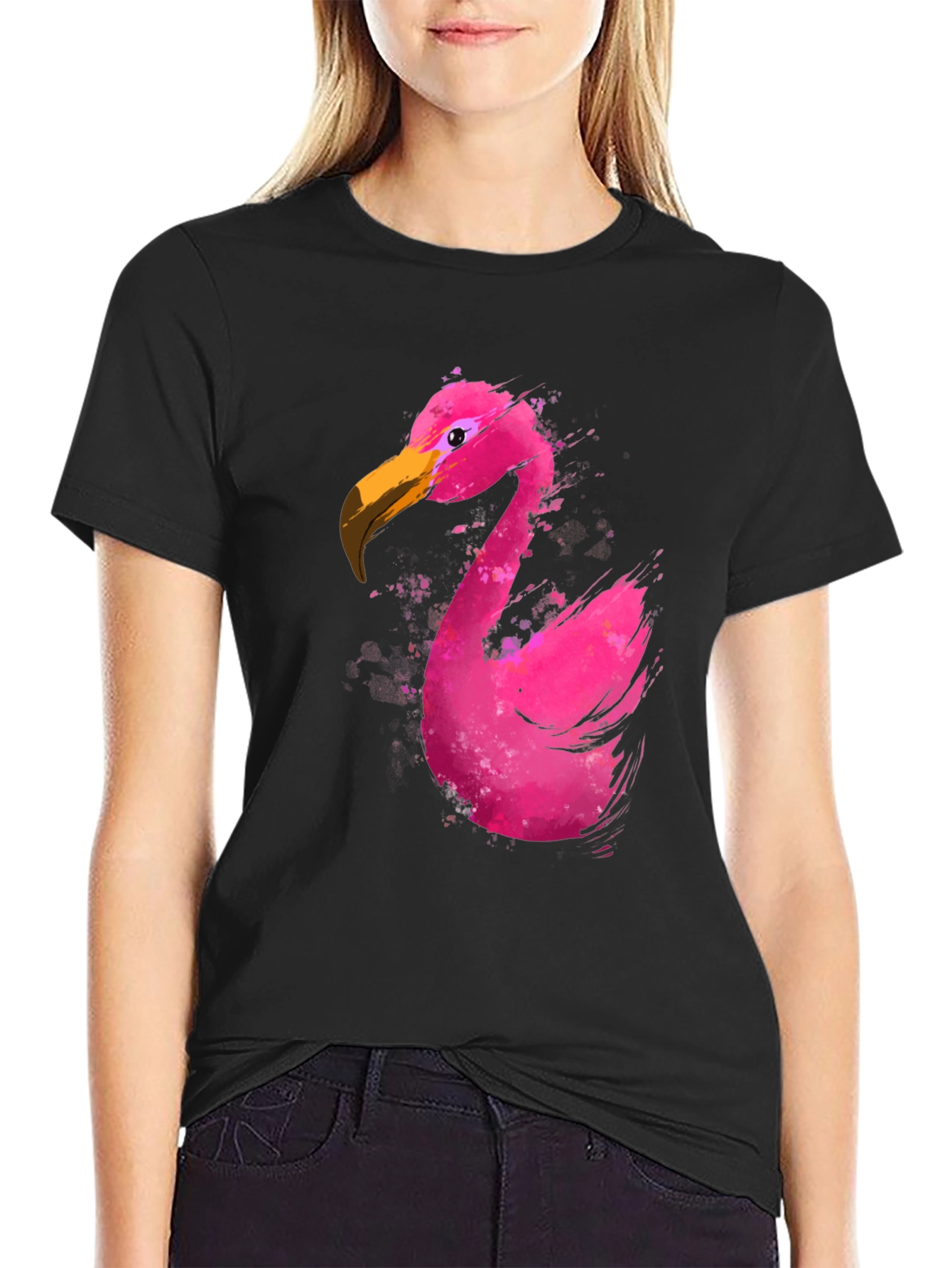 Flamingo Graphic T-Shirt - Black Cotton Tee