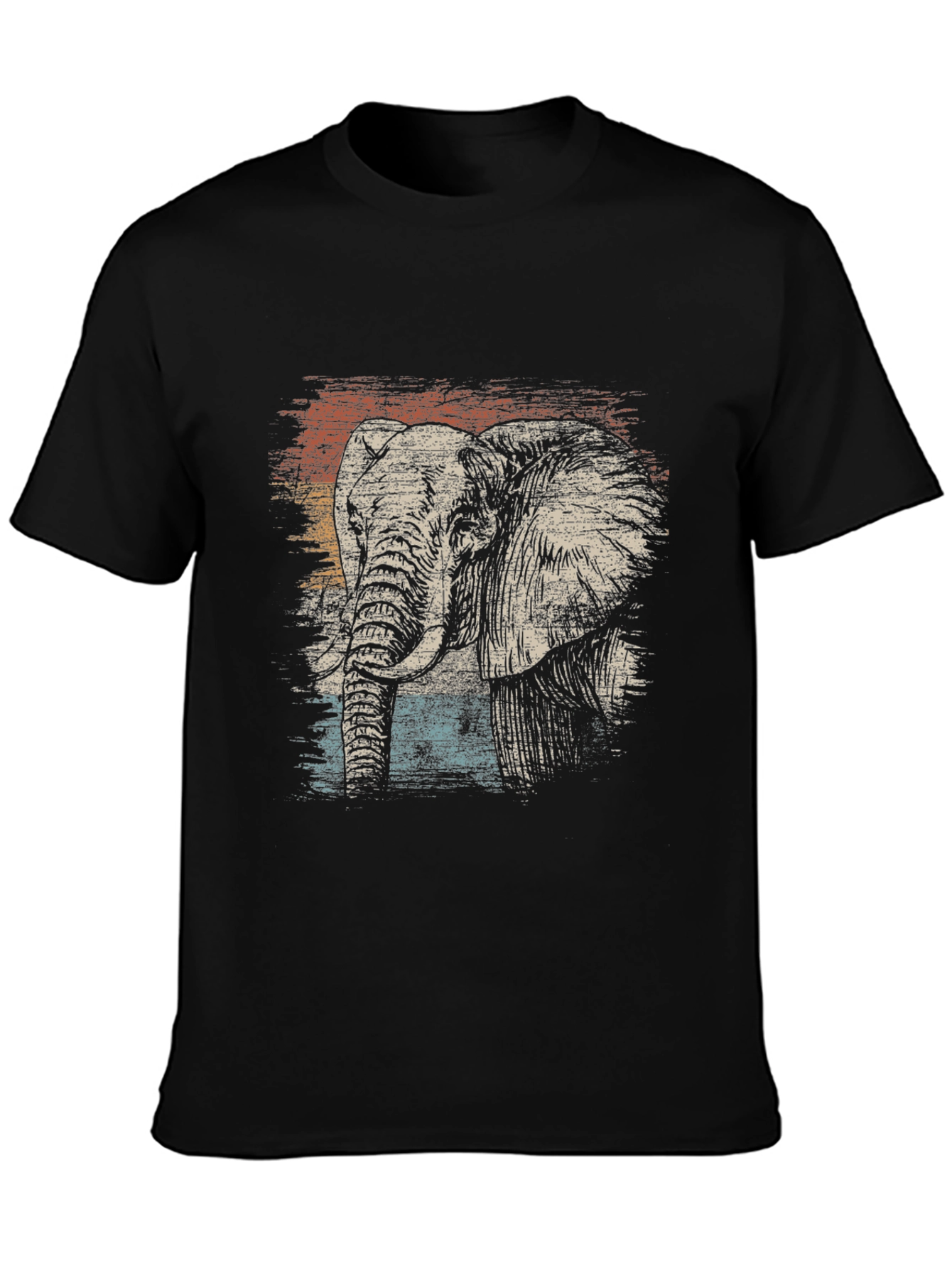 Retro Elephant Graphic T-Shirt - Black