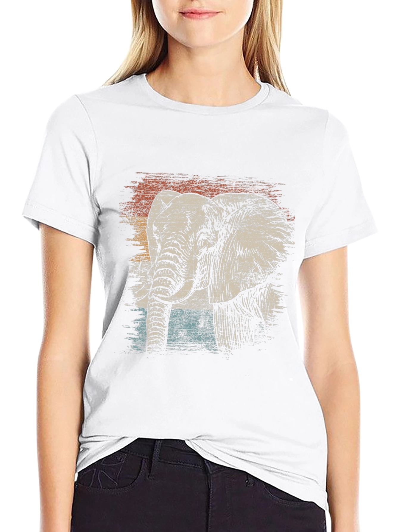 Retro Elephant Graphic T-Shirt - Black