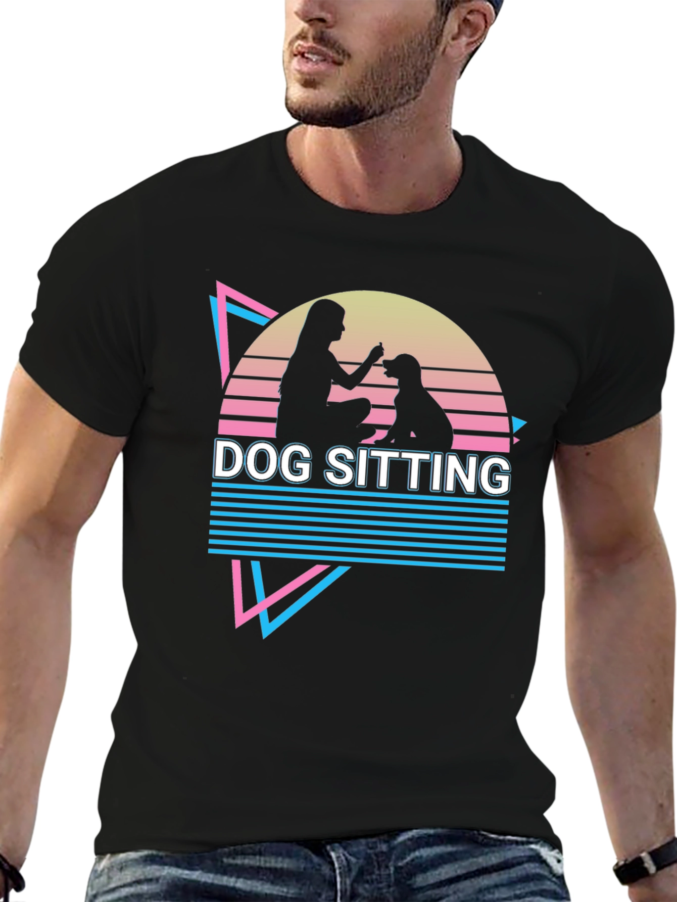 Dog Sitting Graphic Tee - Retro Style T-Shirt