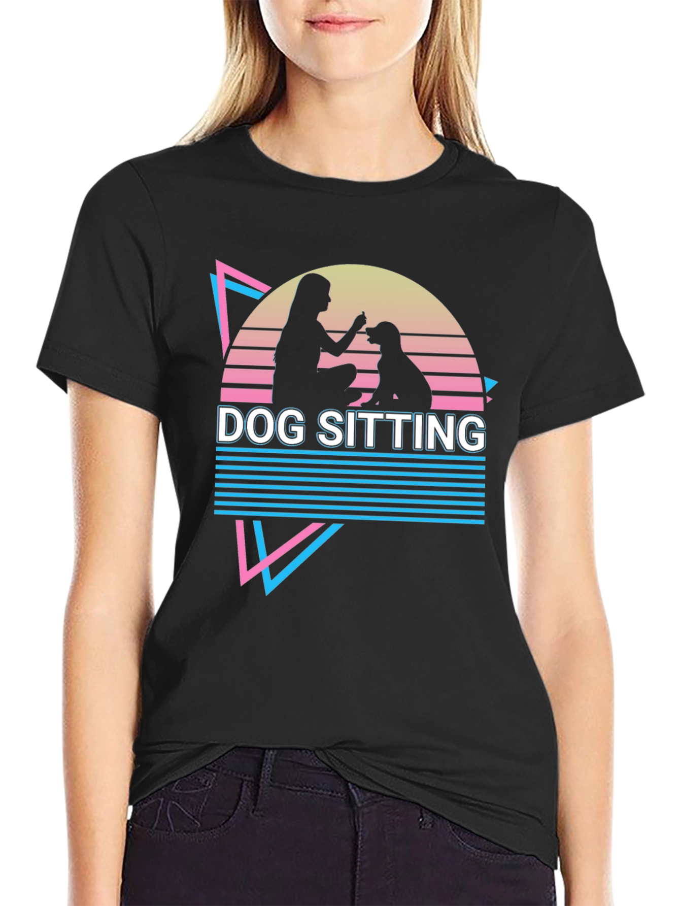Dog Sitting Graphic Tee - Retro Style T-Shirt