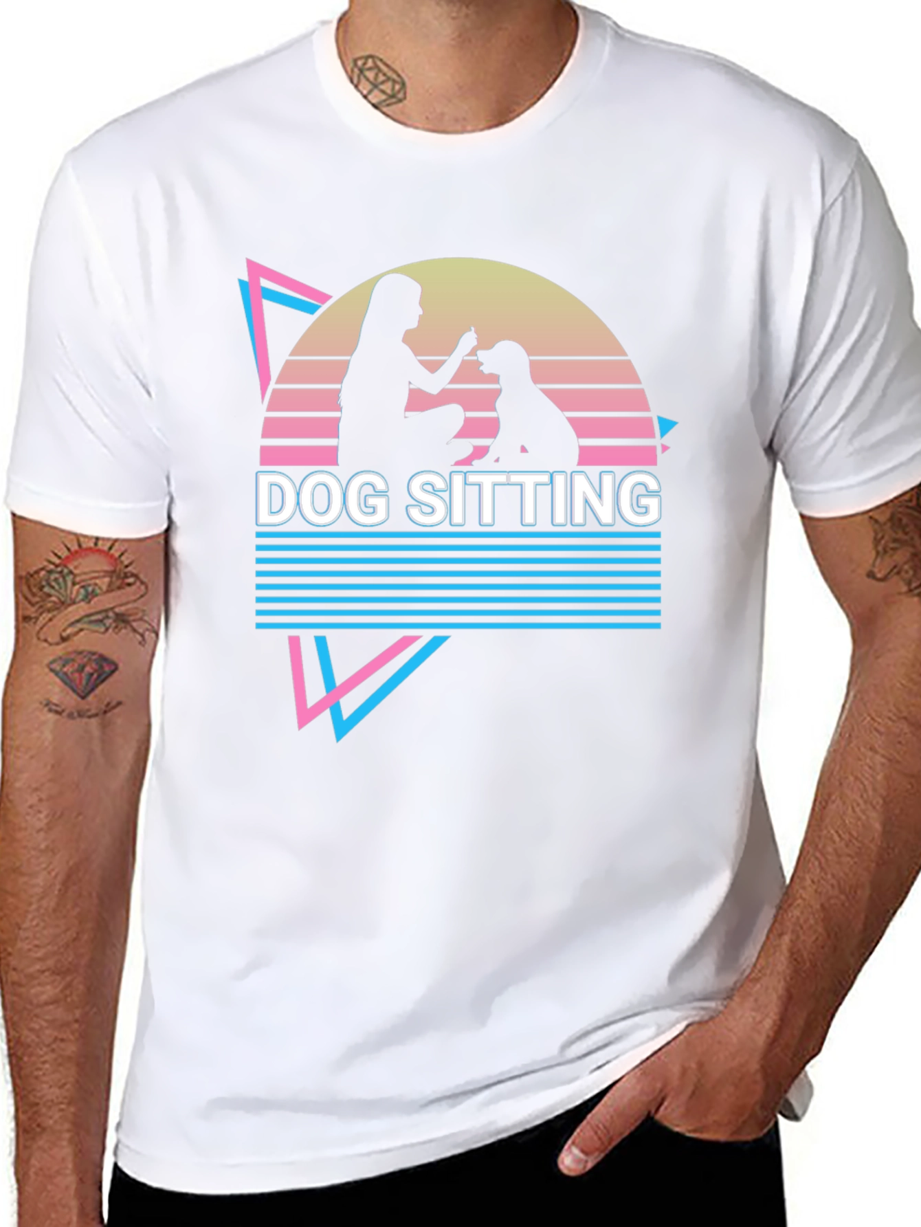 Dog Sitting Graphic Tee - Retro Style T-Shirt
