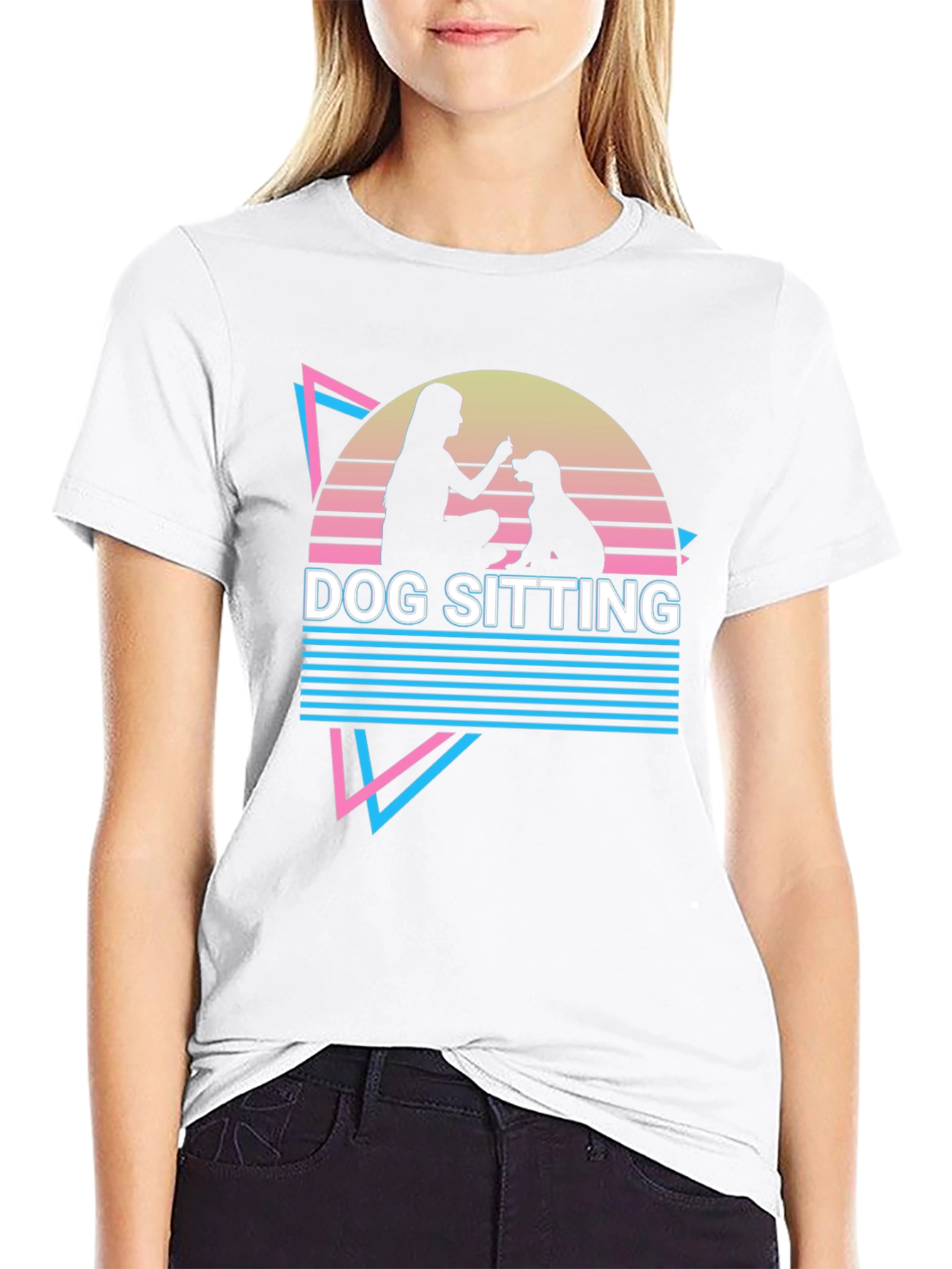 Dog Sitting Graphic Tee - Retro Style T-Shirt