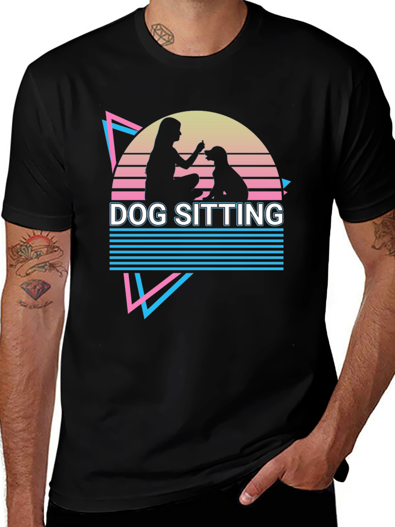 Dog Sitting Graphic Tee - Retro Style T-Shirt