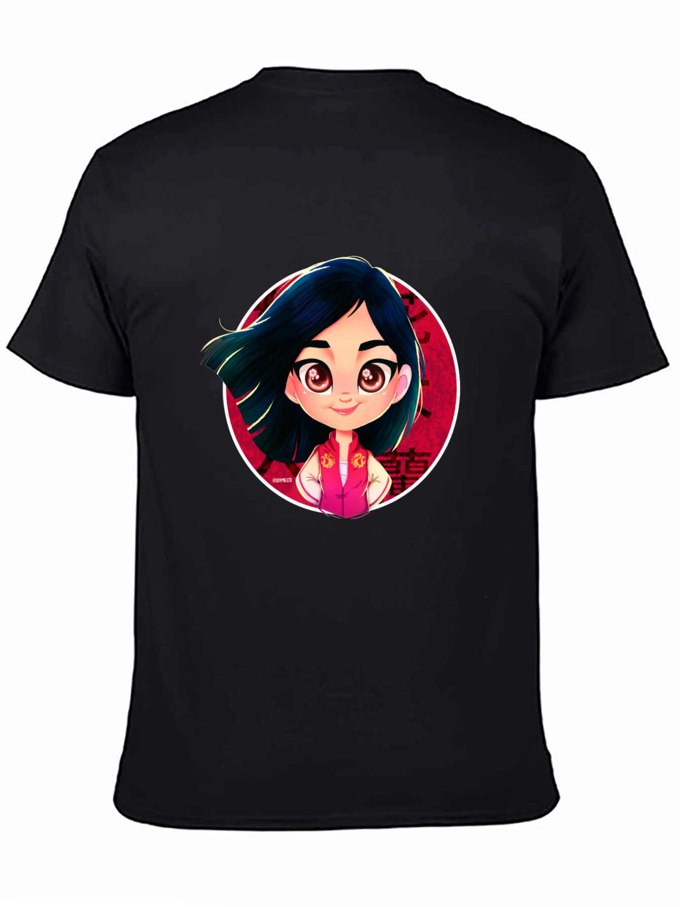 Mulan Cartoon Graphic Black T-Shirt