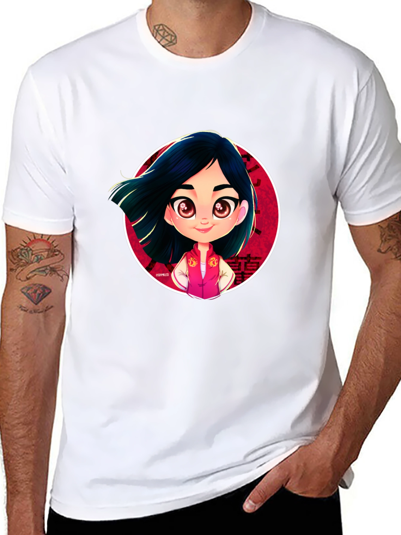 Mulan Cartoon Graphic Black T-Shirt