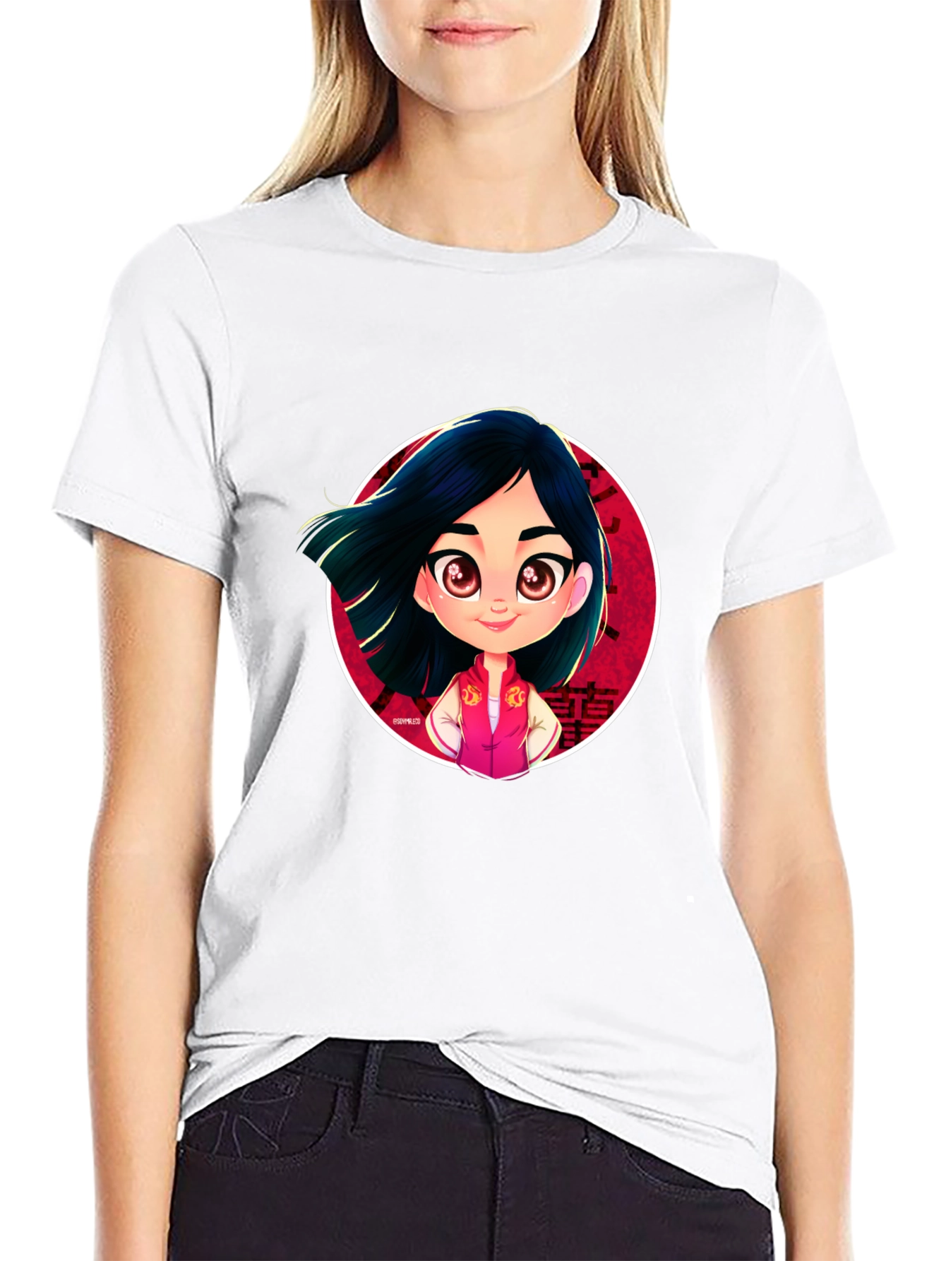 Mulan Cartoon Graphic Black T-Shirt