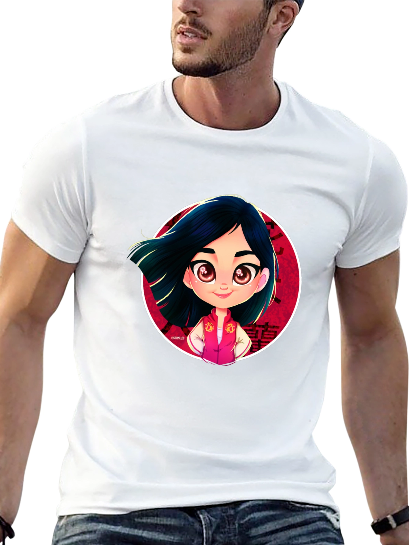 Mulan Cartoon Graphic Black T-Shirt