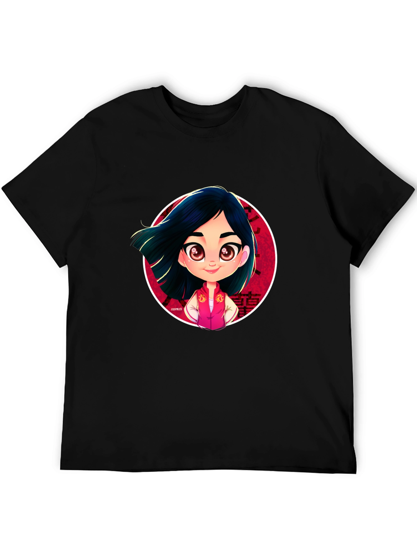 Mulan Cartoon Graphic Black T-Shirt