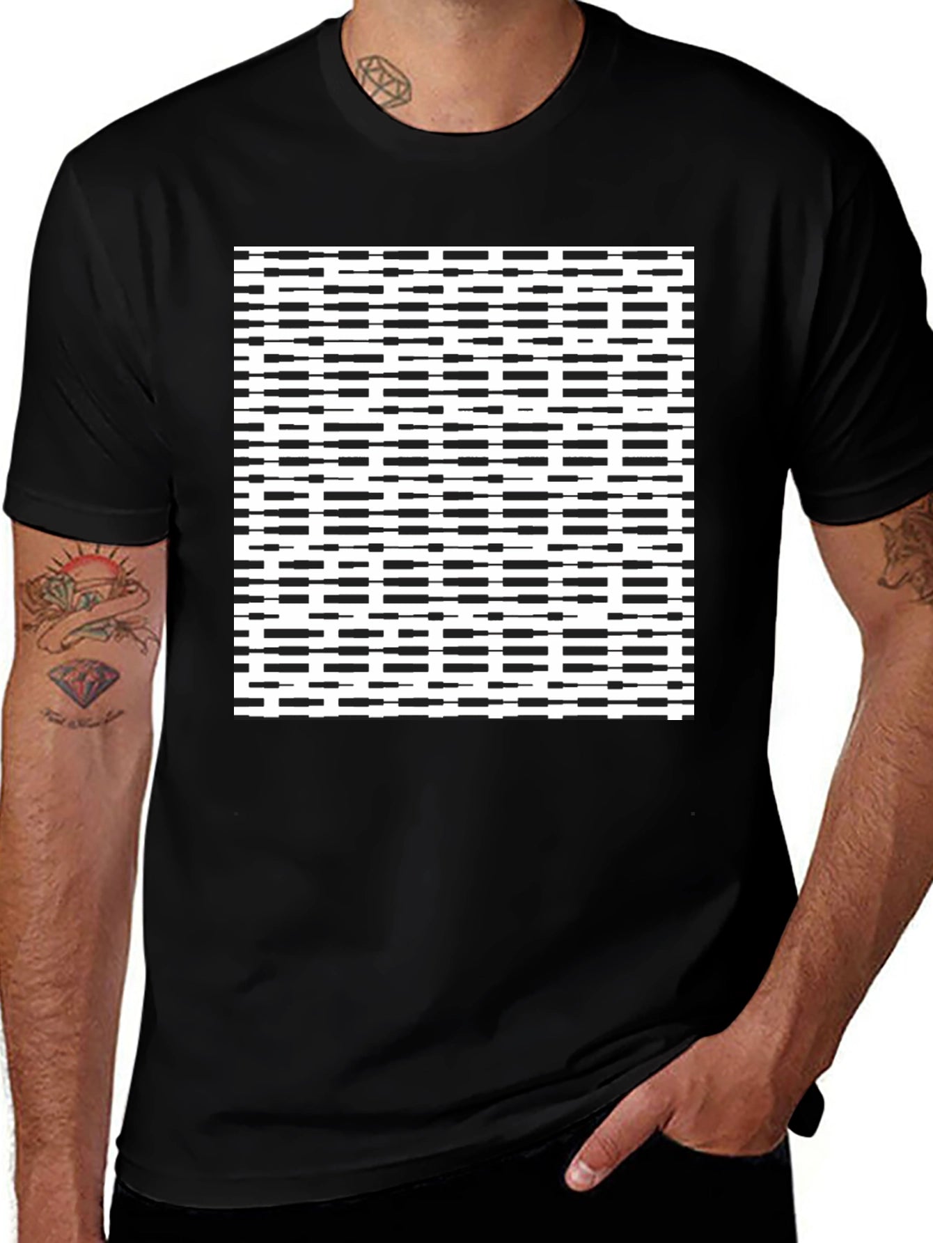 Abstract Line Pattern Black T-Shirt for Men