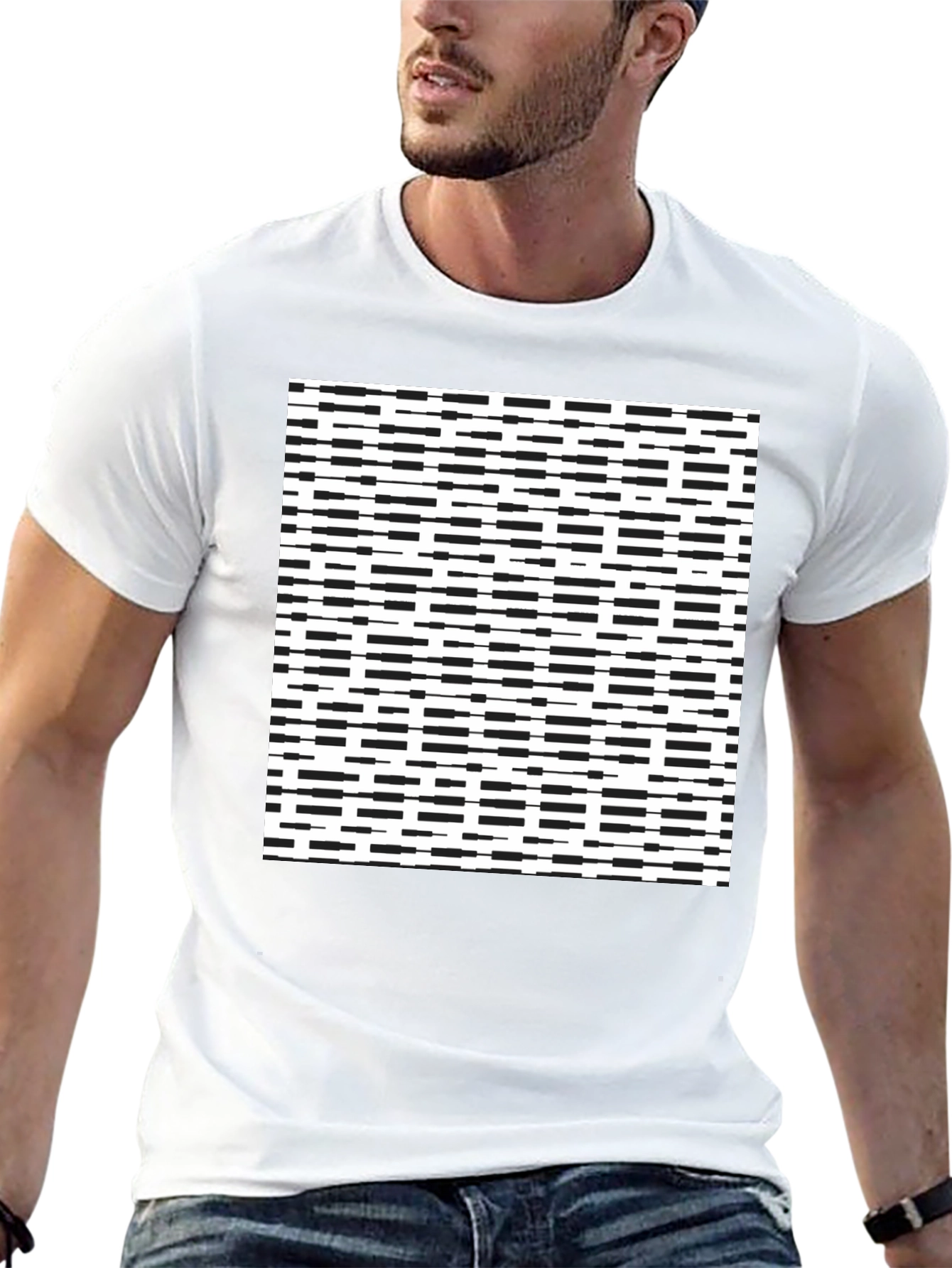 Abstract Line Pattern Black T-Shirt for Men
