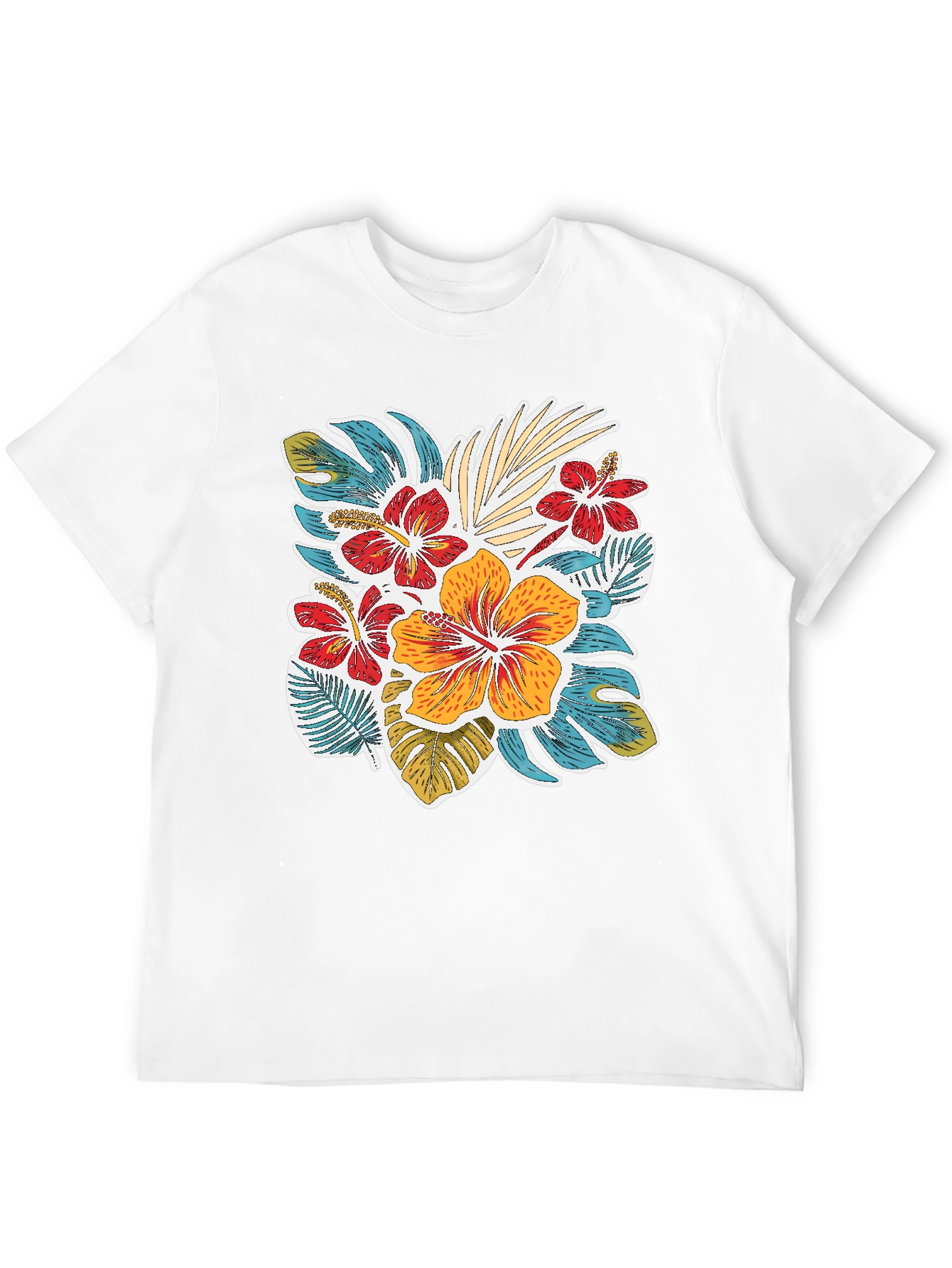 Tropical Floral Print Crew Neck T-Shirt