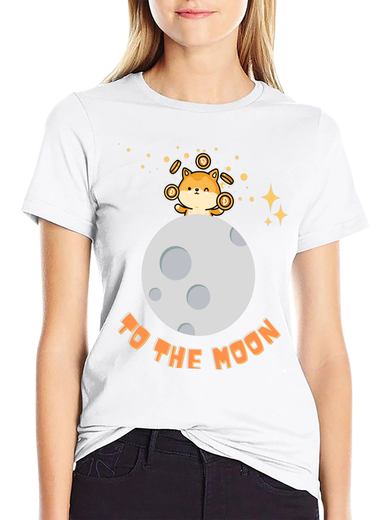 To the Moon Doge Coin Black Tee