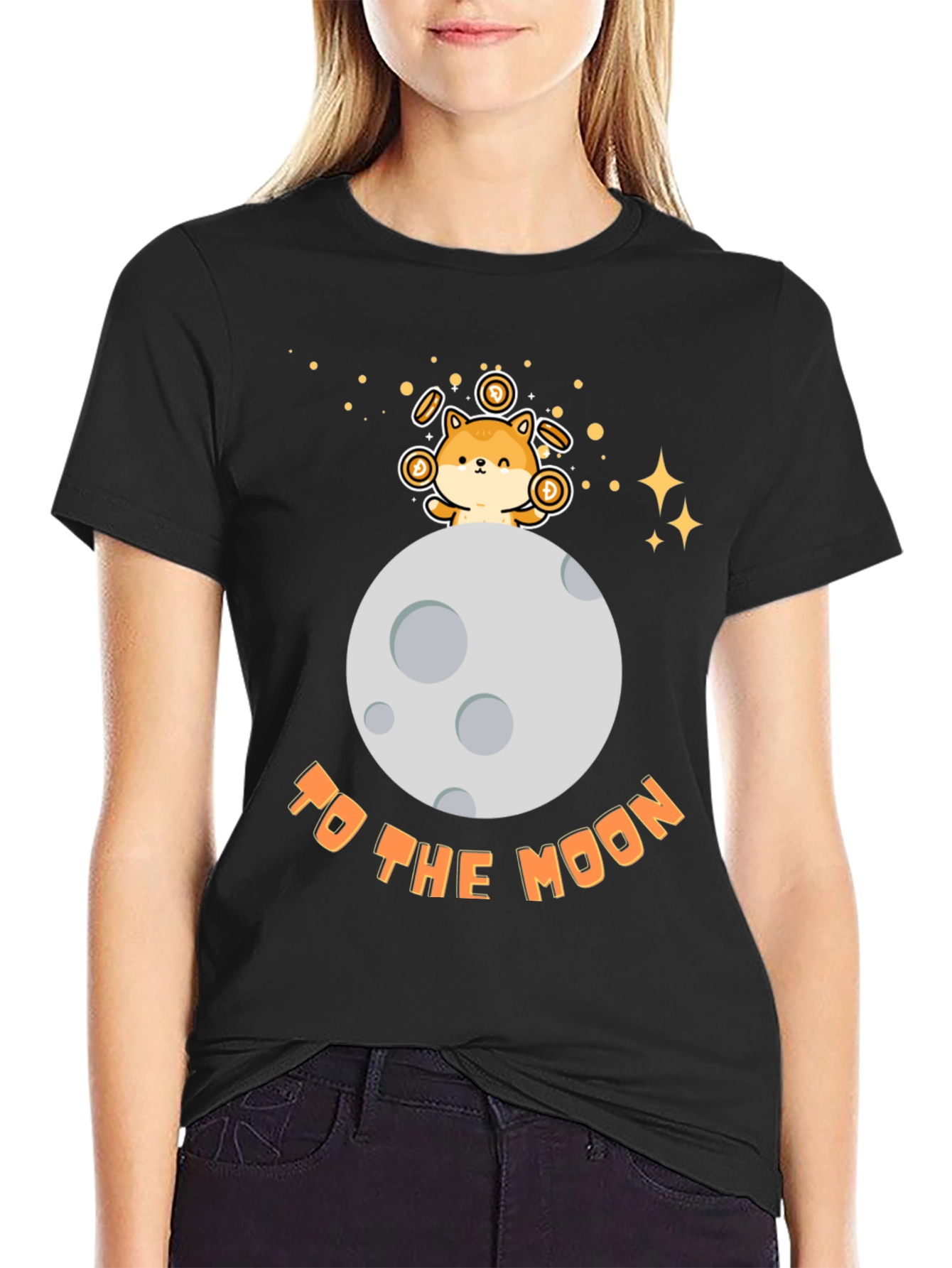 To the Moon Doge Coin Black Tee