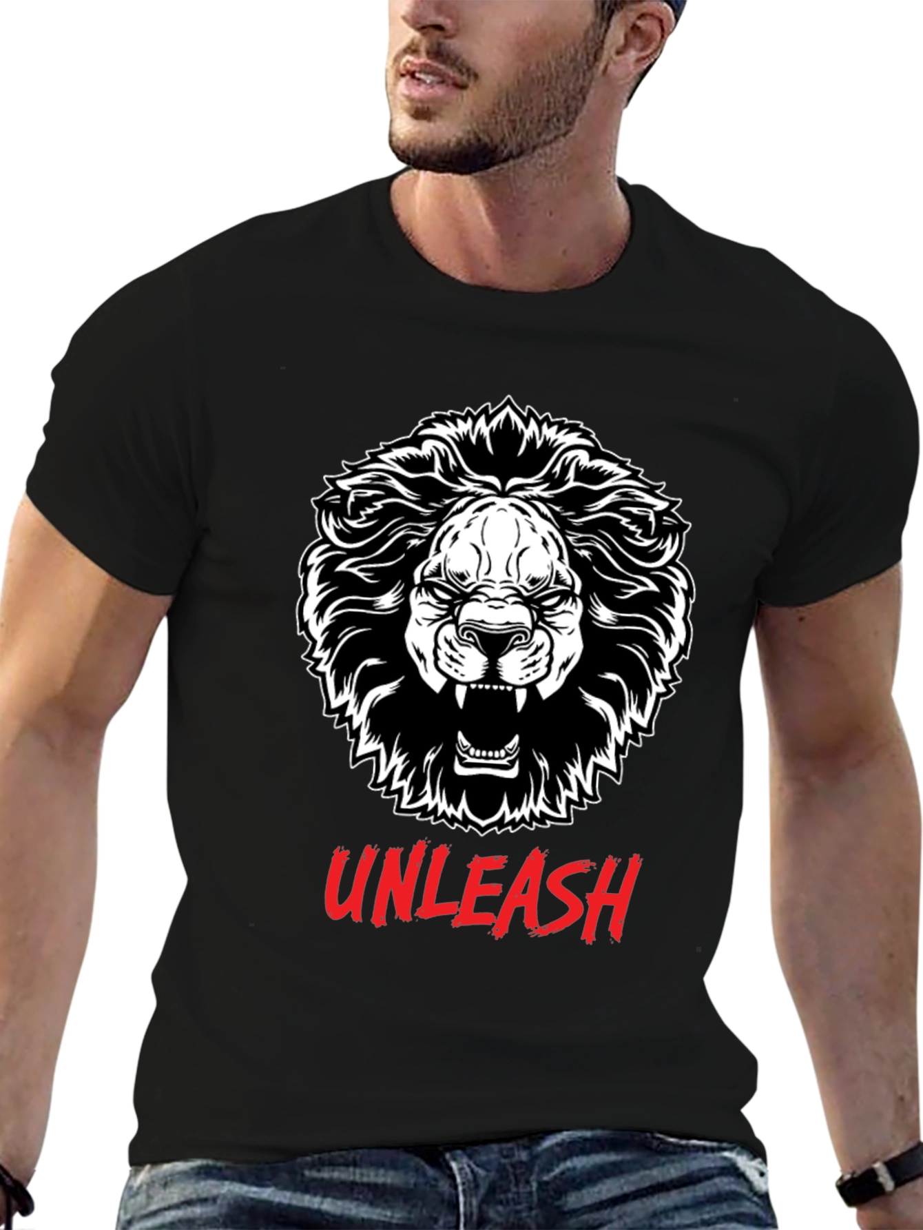 Unleash Lion Graphic Tee - Black Cotton T-Shirt