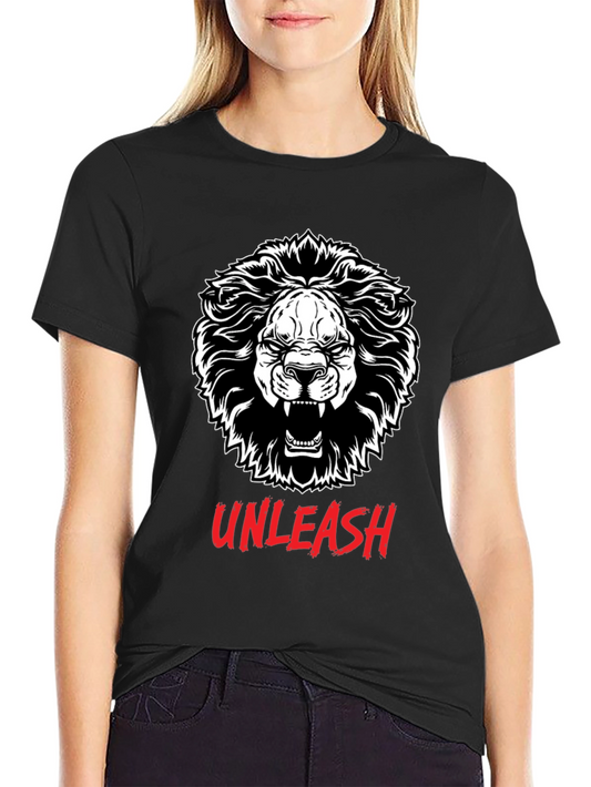 Unleash Lion Graphic Tee - Black Cotton T-Shirt