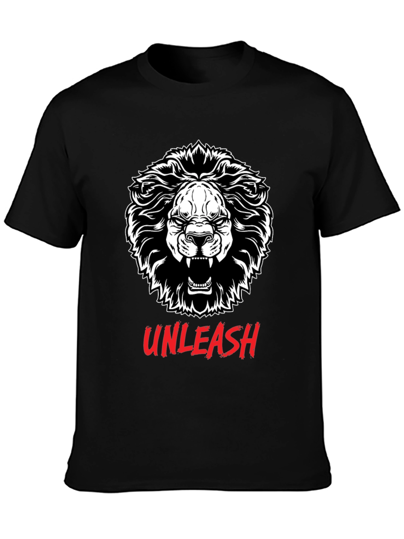 Unleash Lion Graphic Tee - Black Cotton T-Shirt
