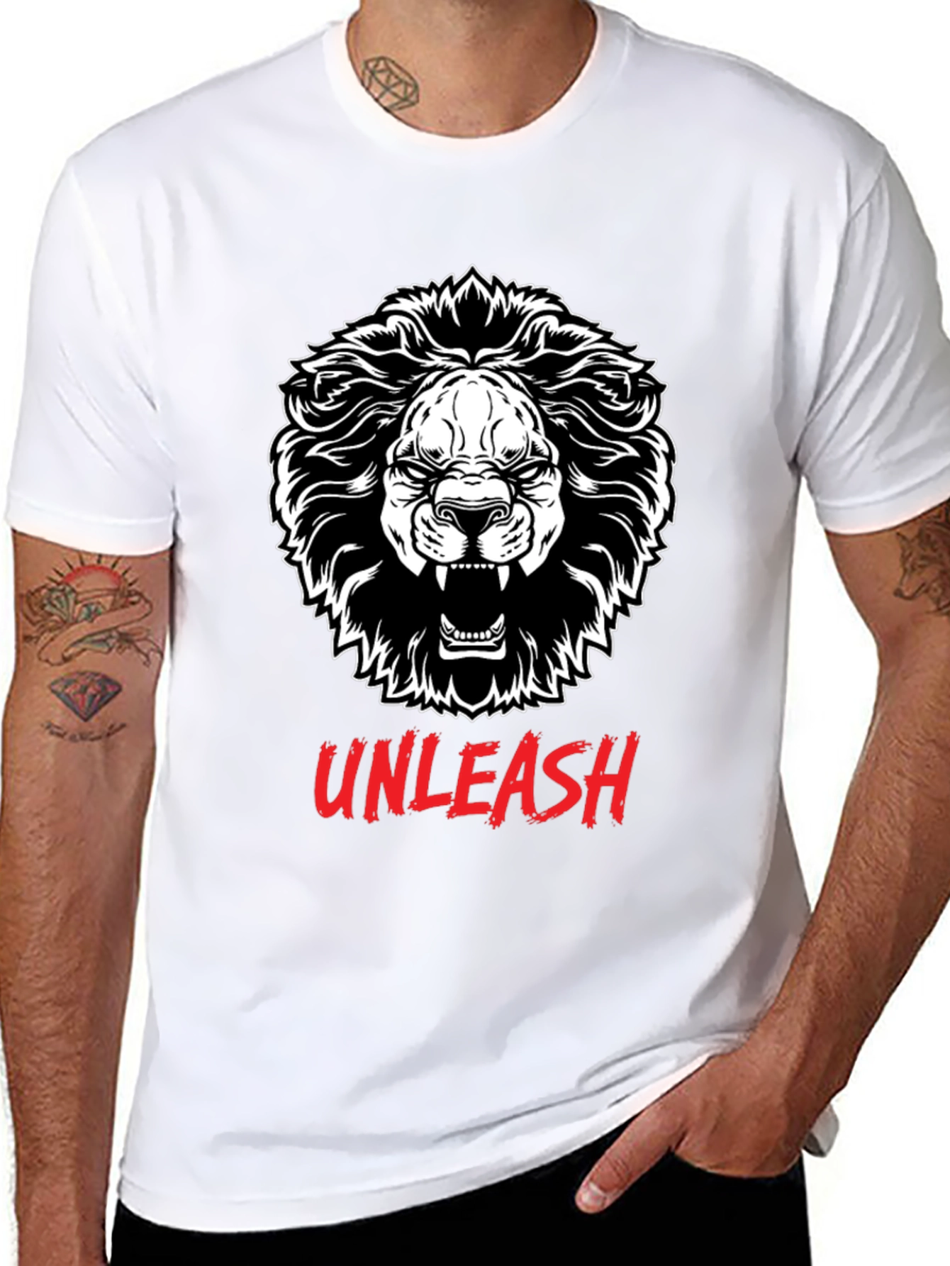 Unleash Lion Graphic Tee - Black Cotton T-Shirt