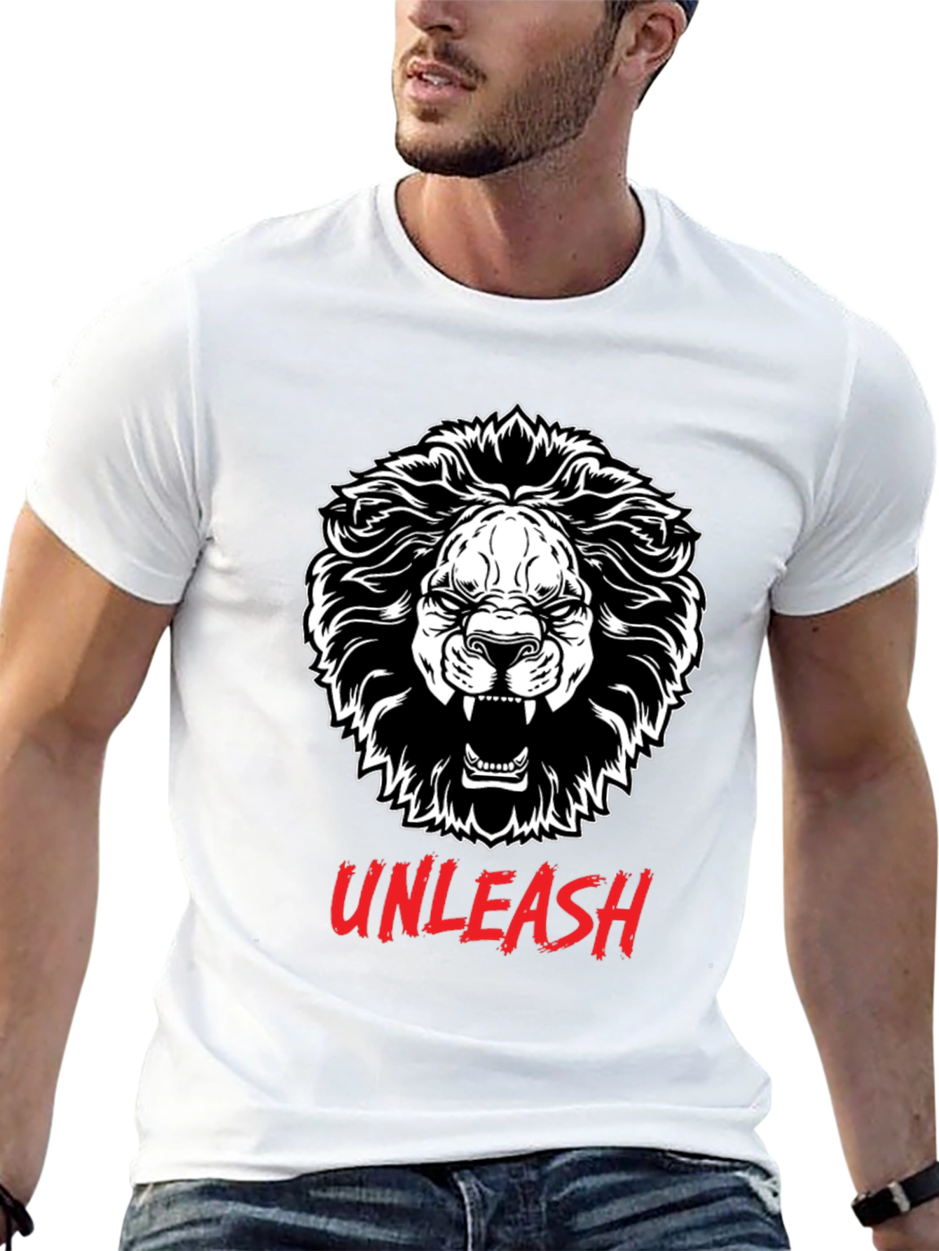 Unleash Lion Graphic Tee - Black Cotton T-Shirt