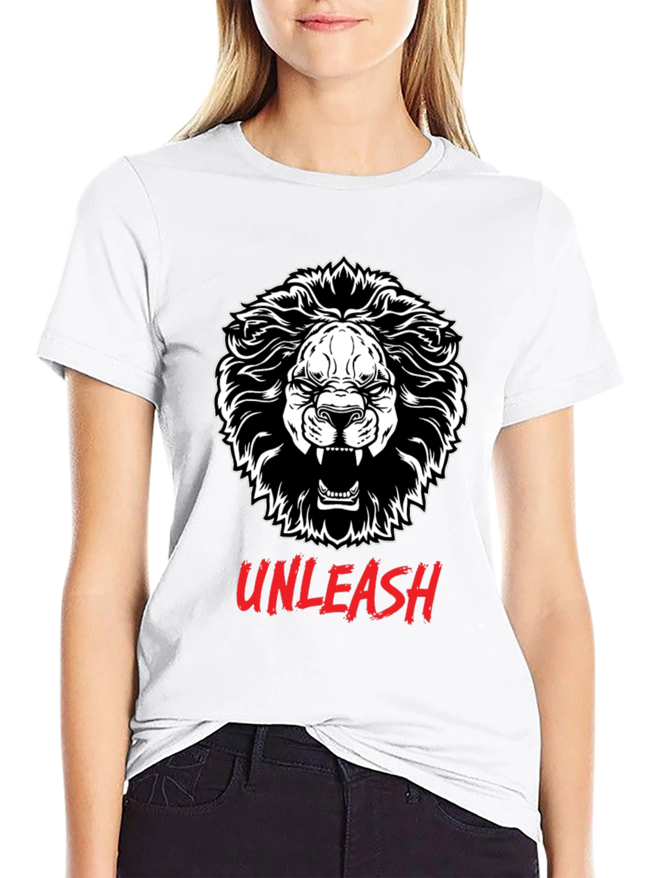 Unleash Lion Graphic Tee - Black Cotton T-Shirt