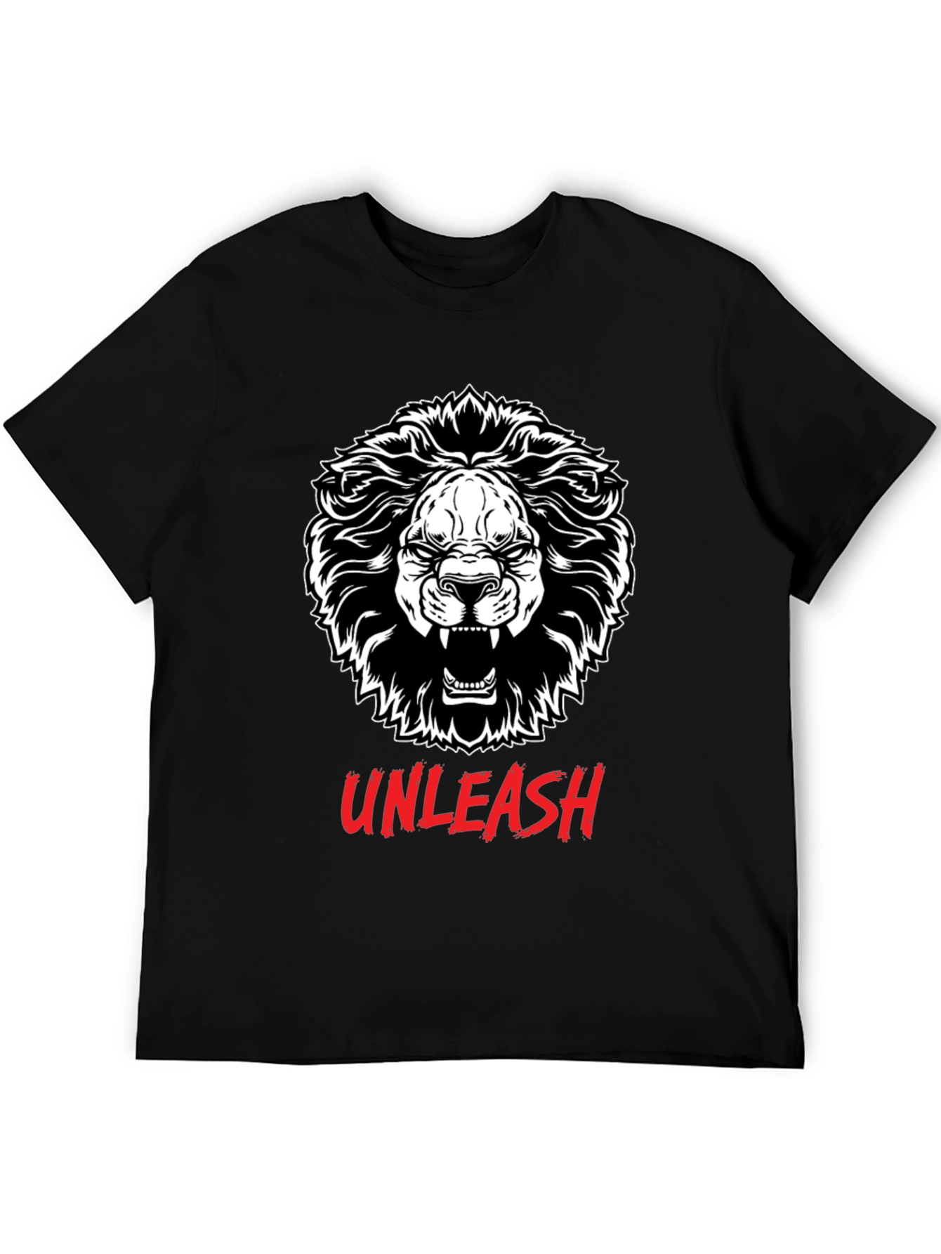 Unleash Lion Graphic Tee - Black Cotton T-Shirt